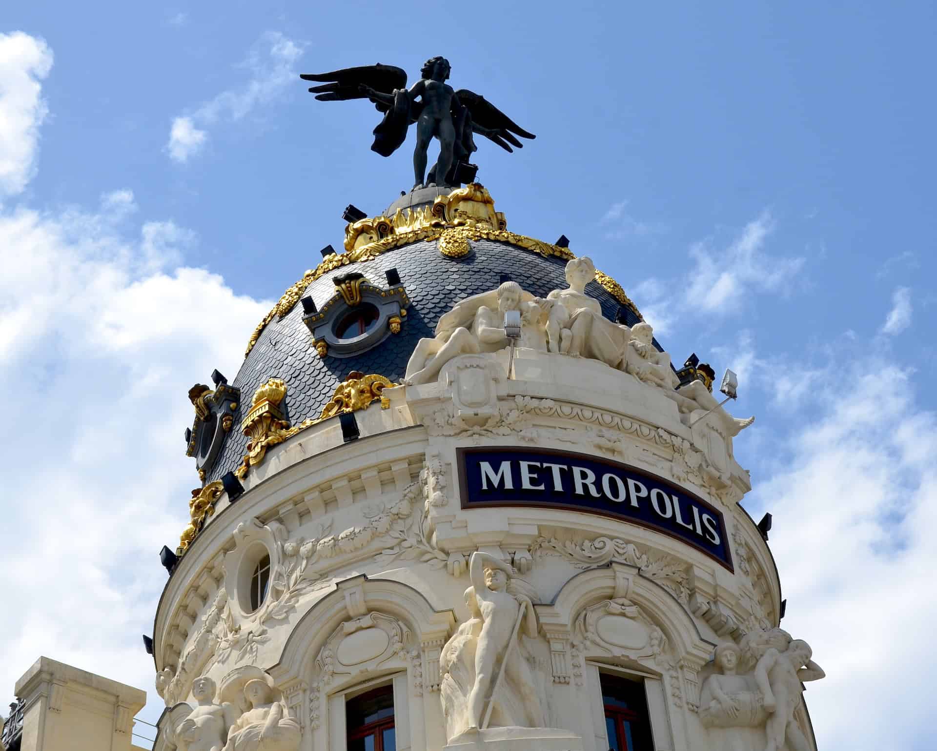 Cupola of Edificio Metrópolis on the Gran Vía in Madrid, Spain