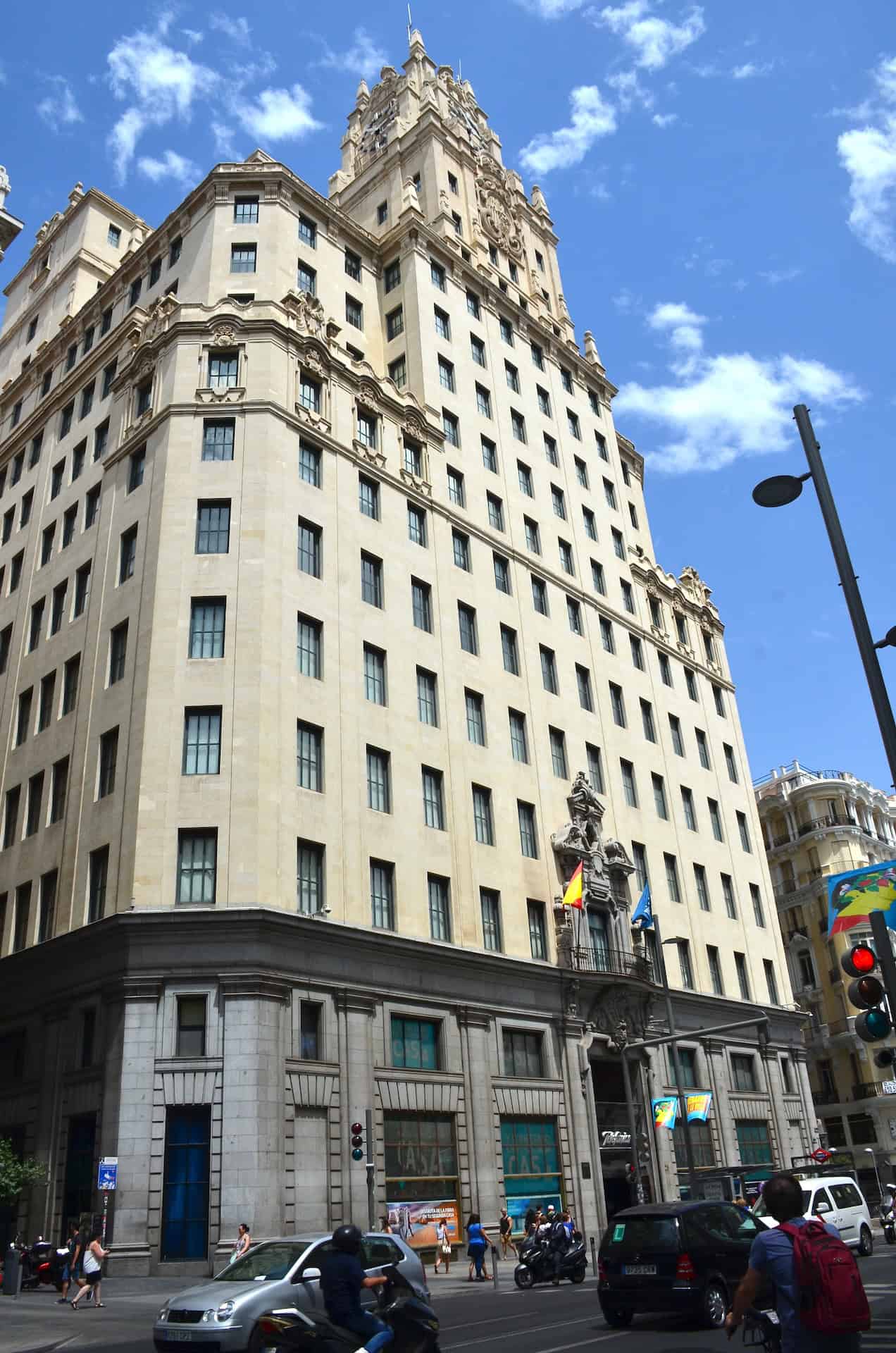 Telefónica Building on Gran Vía in Madrid, Spain