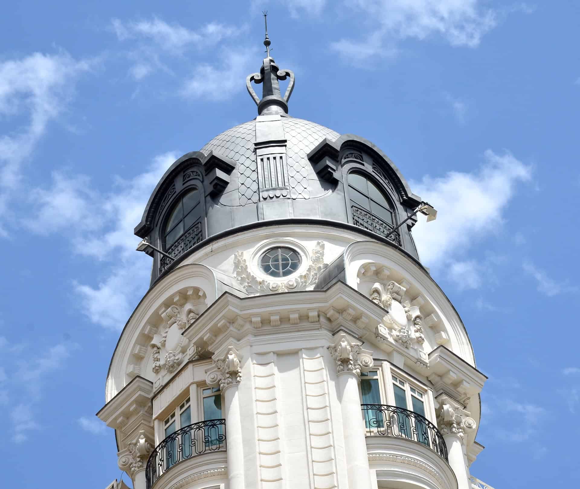 Cupola of the Hotel Atlántico on Gran Vía in Madrid, Spain