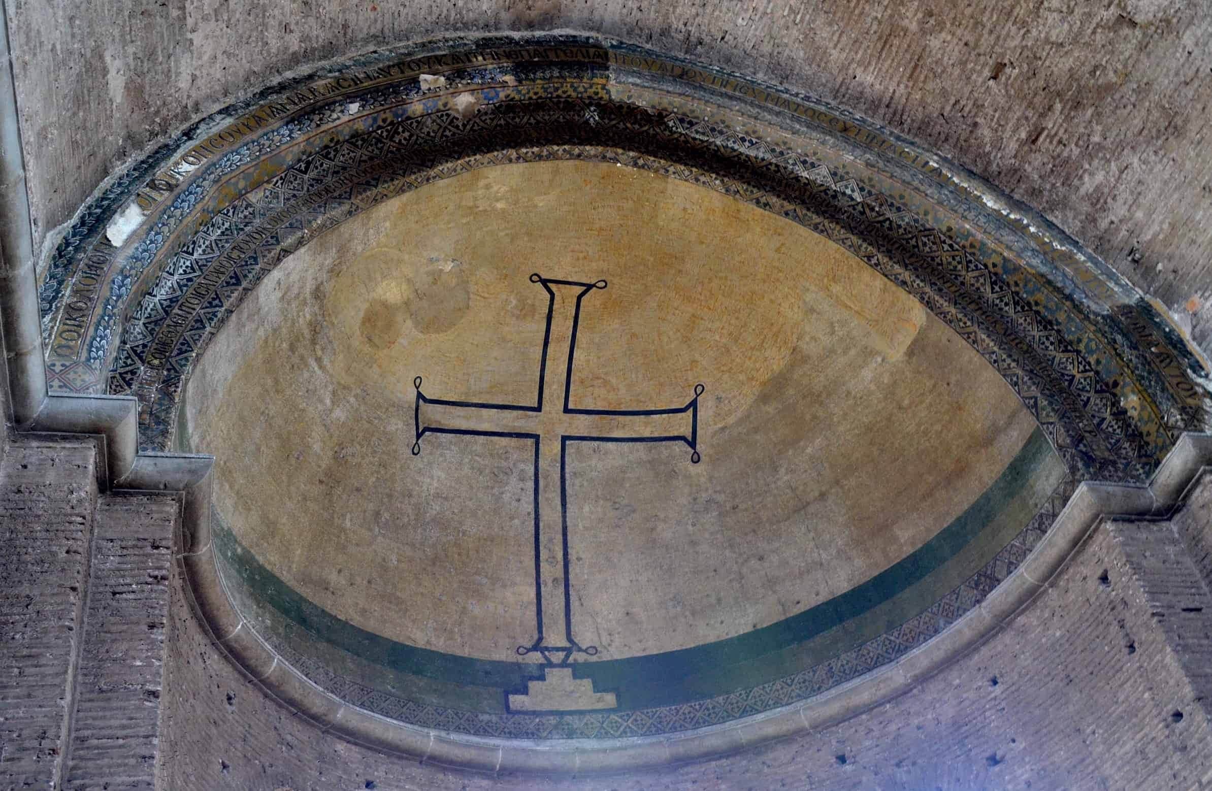 Cross in the apse at Hagia Eirine in Istanbul, Turkey