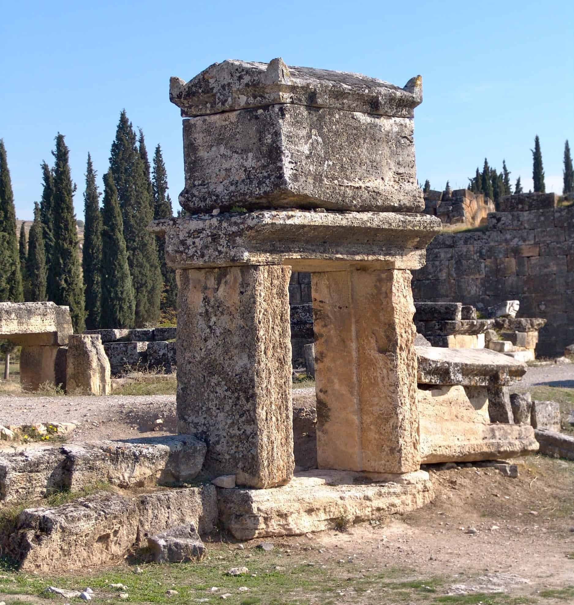 High platform topped by a sarcophagus at the Hierapolis Necropolis