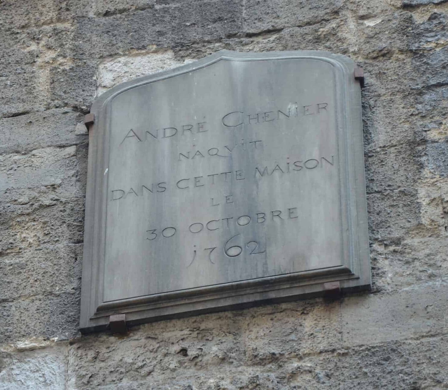 Plaque commemorating the birth of André Chénier