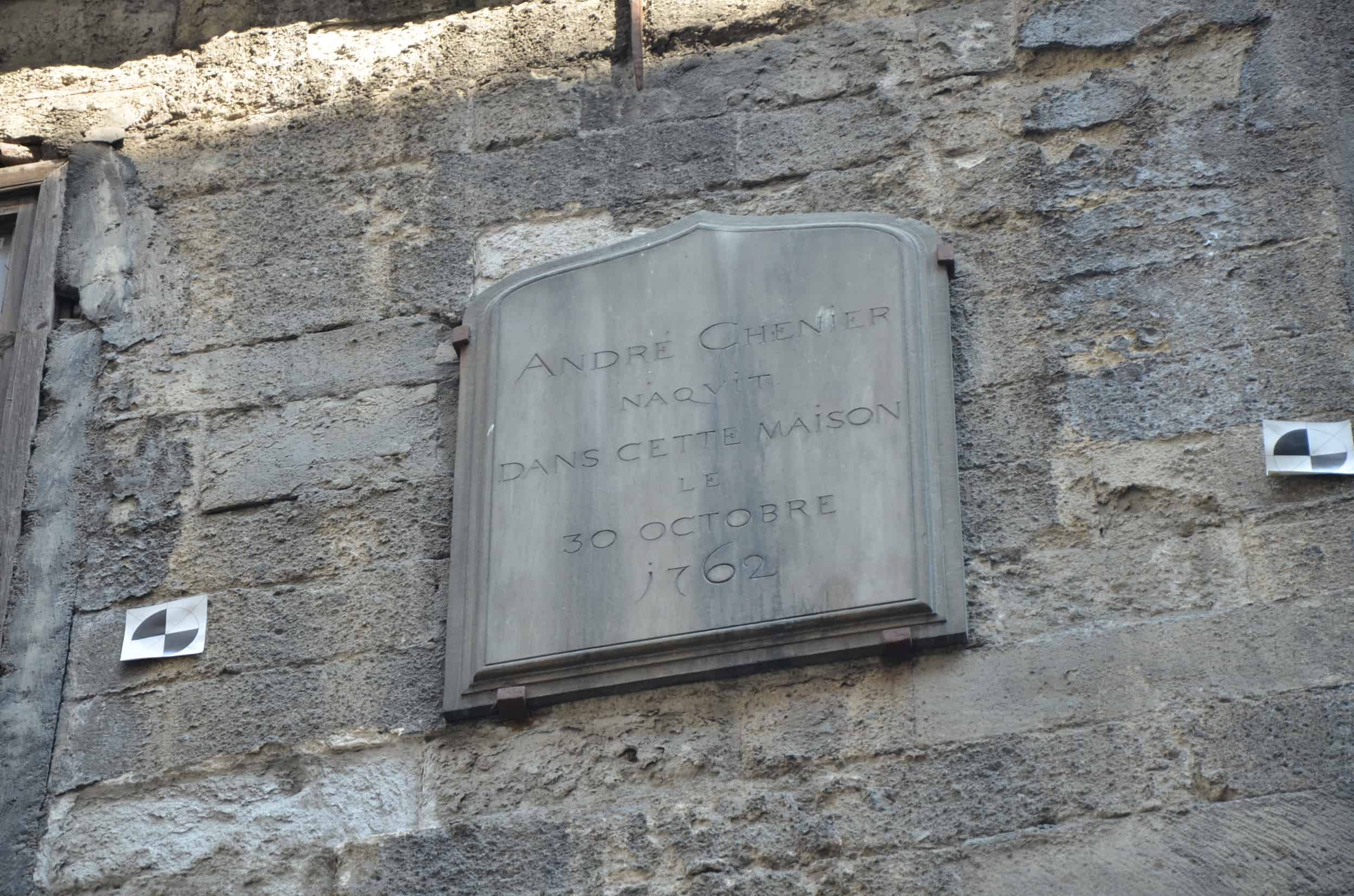 Plaque commemorating the birth of André Chénier