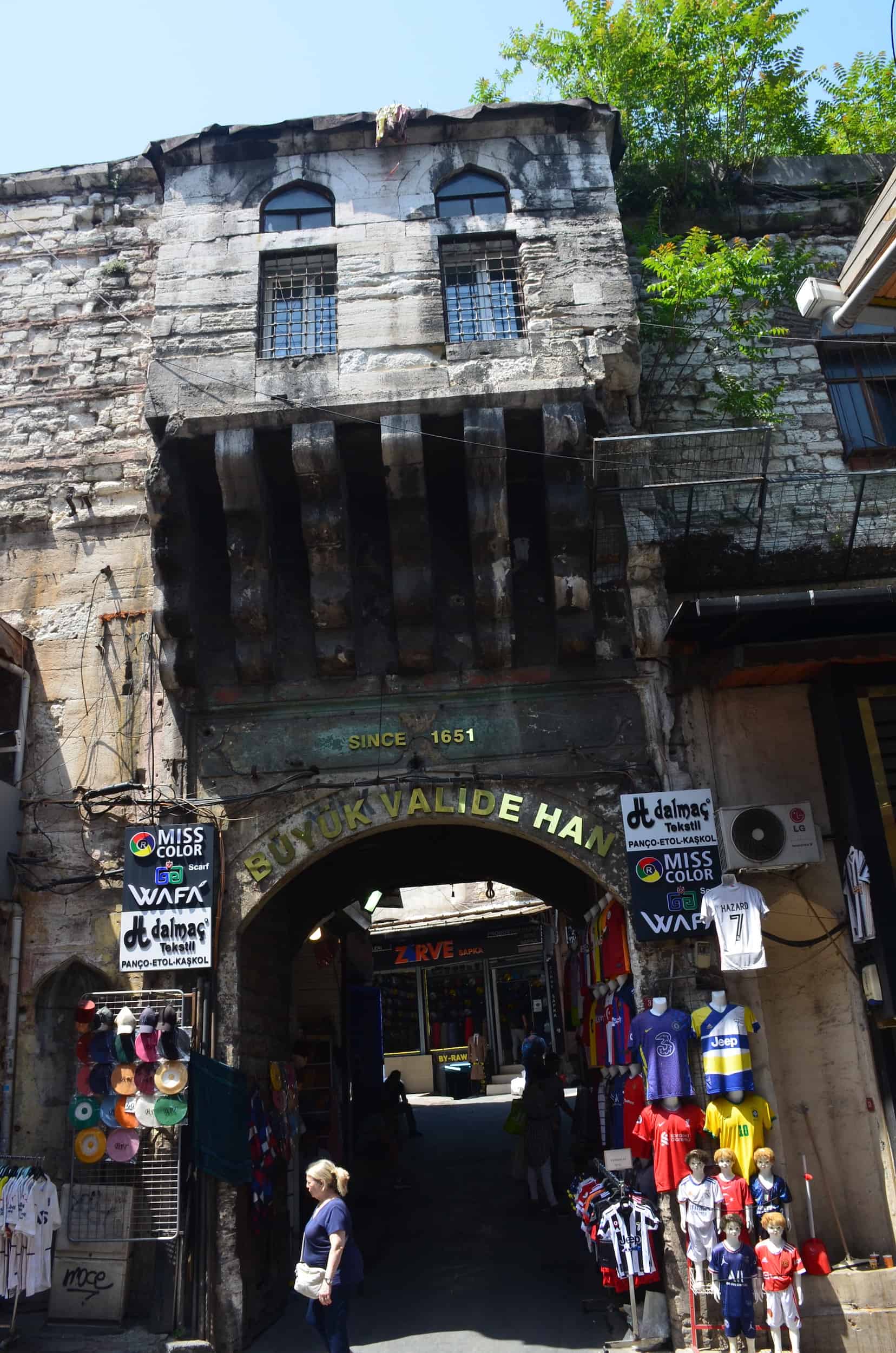Main entrance at Büyük Valide Han in Istanbul, Turkey