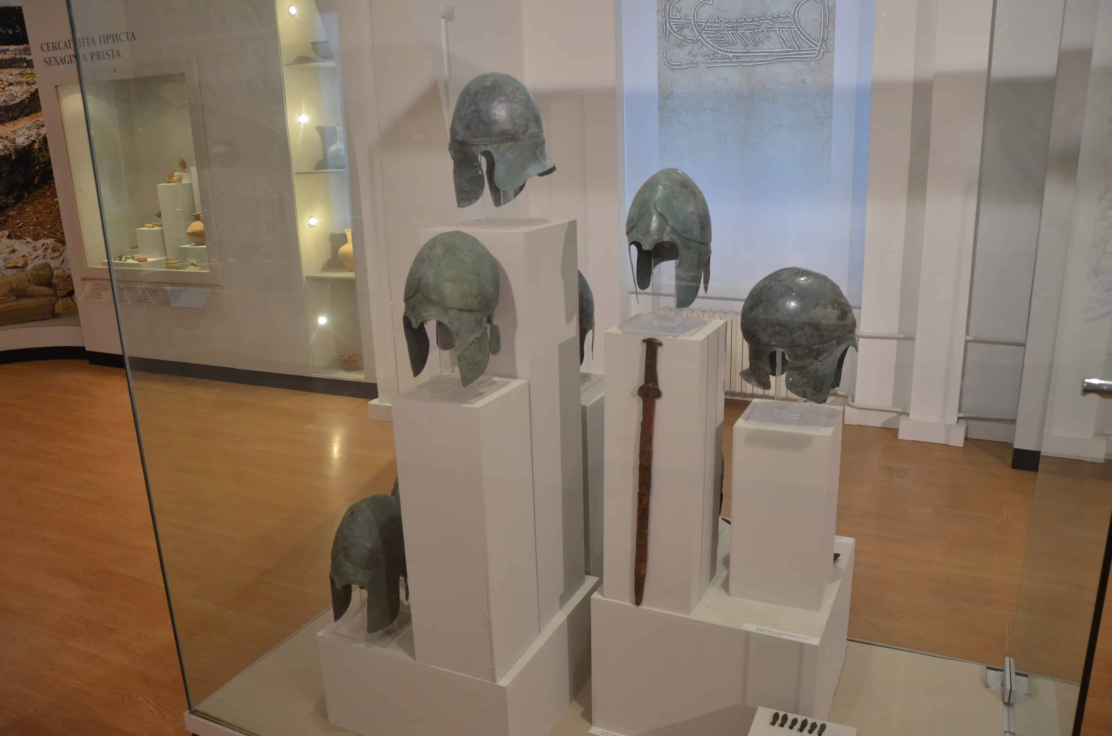Thracian helmets at the Regional Historical Museum on Prince Alexander Battenberg Square in Ruse, Bulgaria