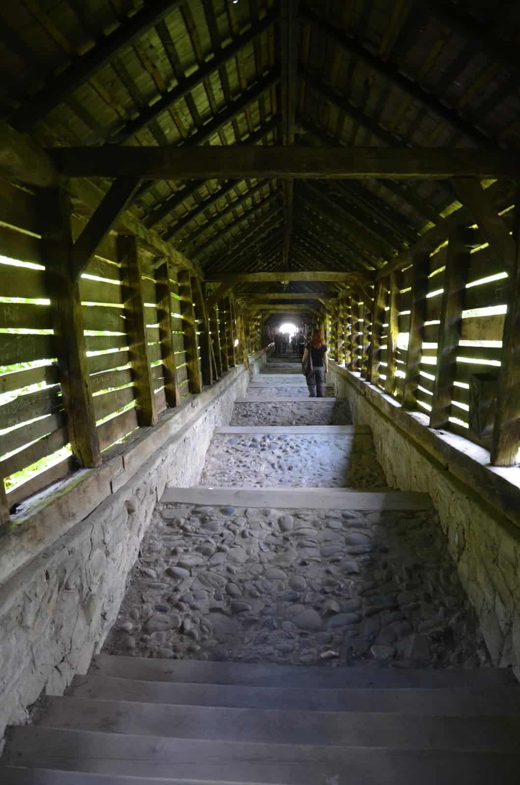 Looking down the Scholars’ Stairs in Sighişoara, Romania