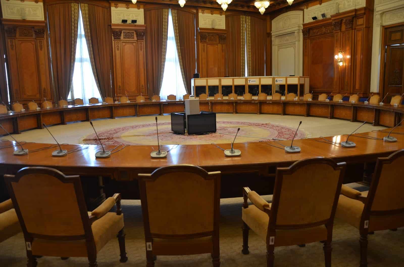Meeting room at Palace of Parliament in Bucharest, Romania