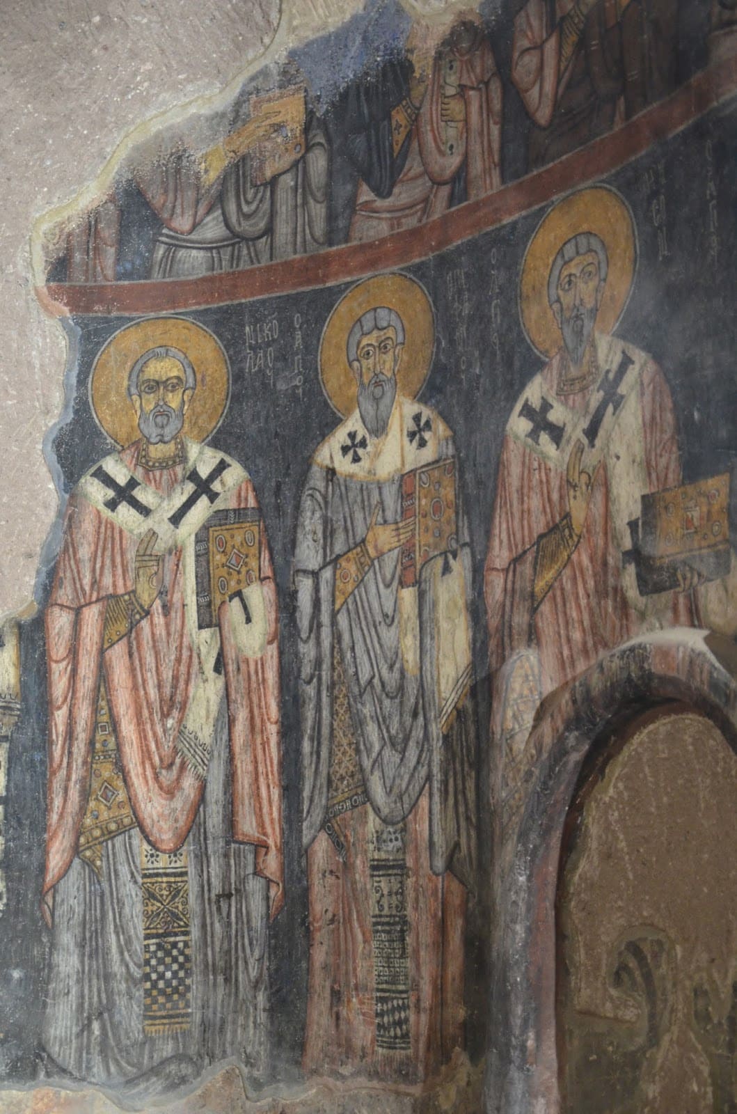 Frescoes of saints in the church at Eski Gümüşler Monastery in Turkey