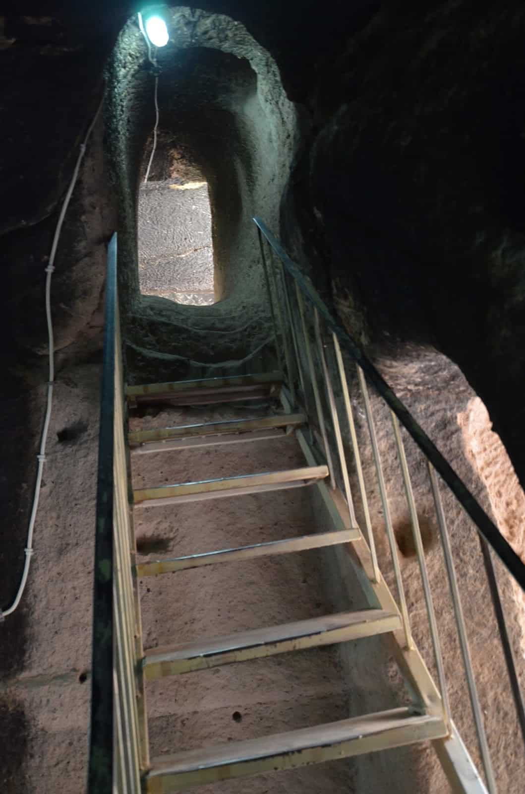 A ladder to reach another level at Eski Gümüşler Monastery in Turkey