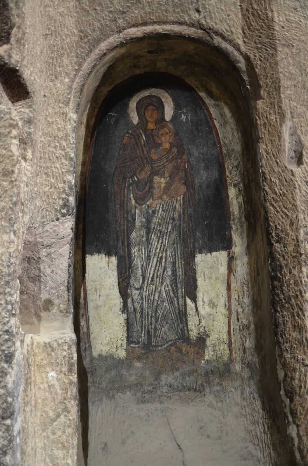 Fresco of the Virgin and Child in the church at Eski Gümüşler Monastery in Turkey