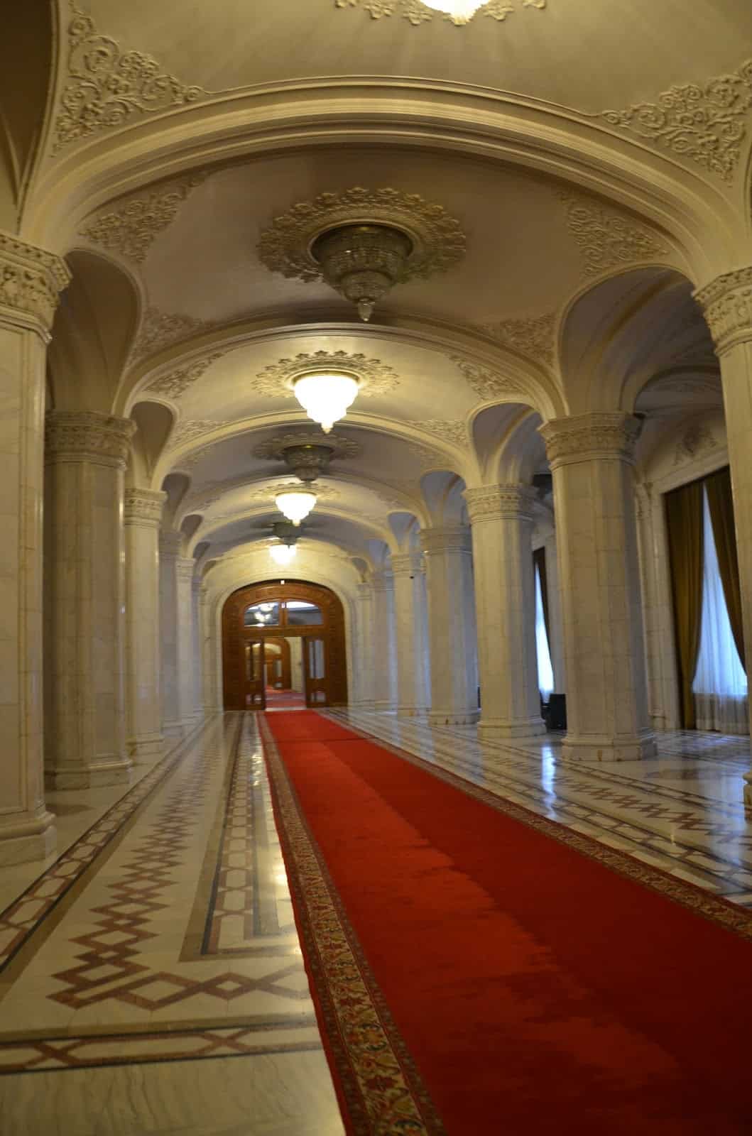 Corridor at Palace of Parliament in Bucharest, Romania