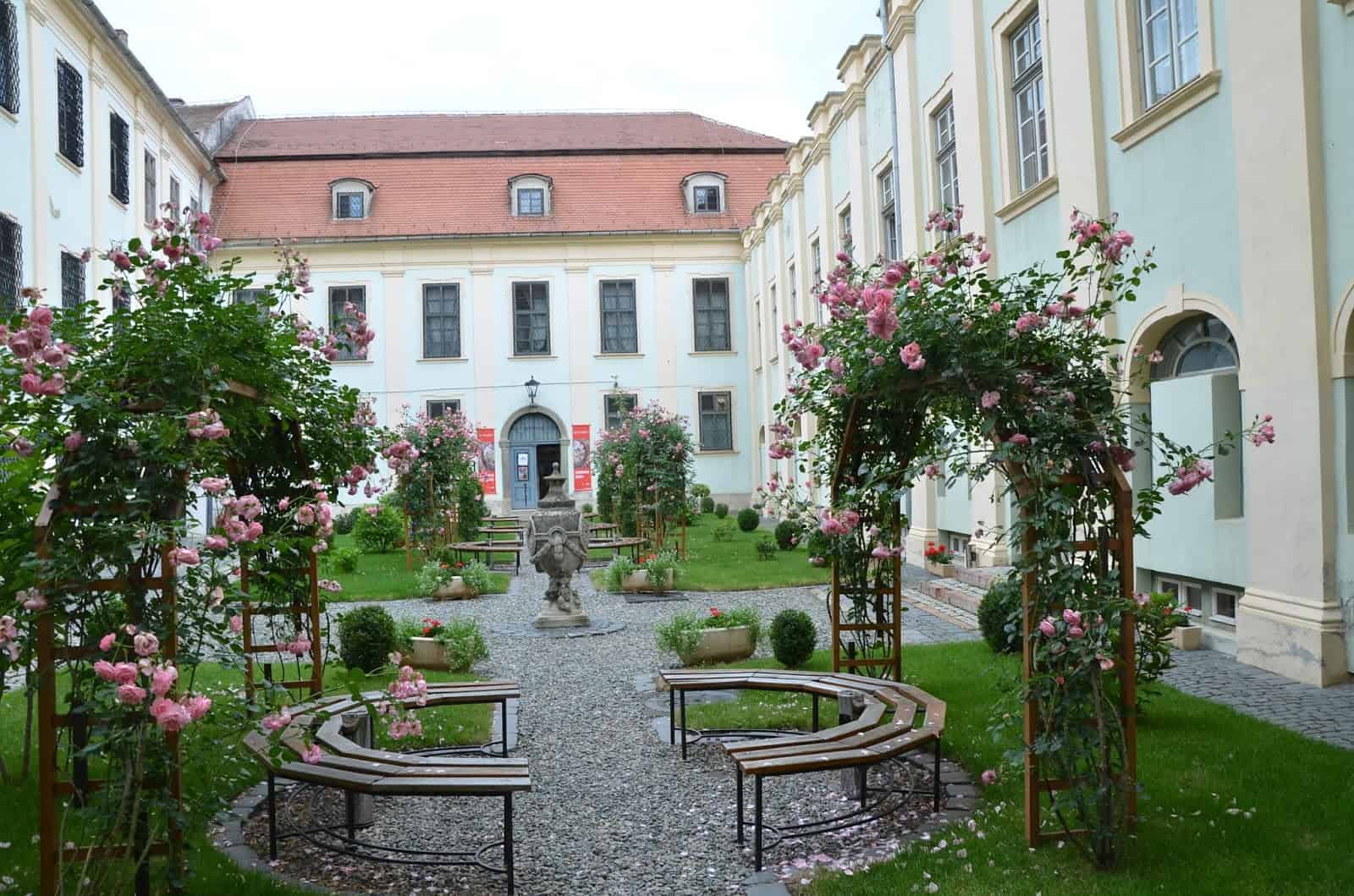 Inner courtyard of Brukenthal Palace in Sibiu, Romania