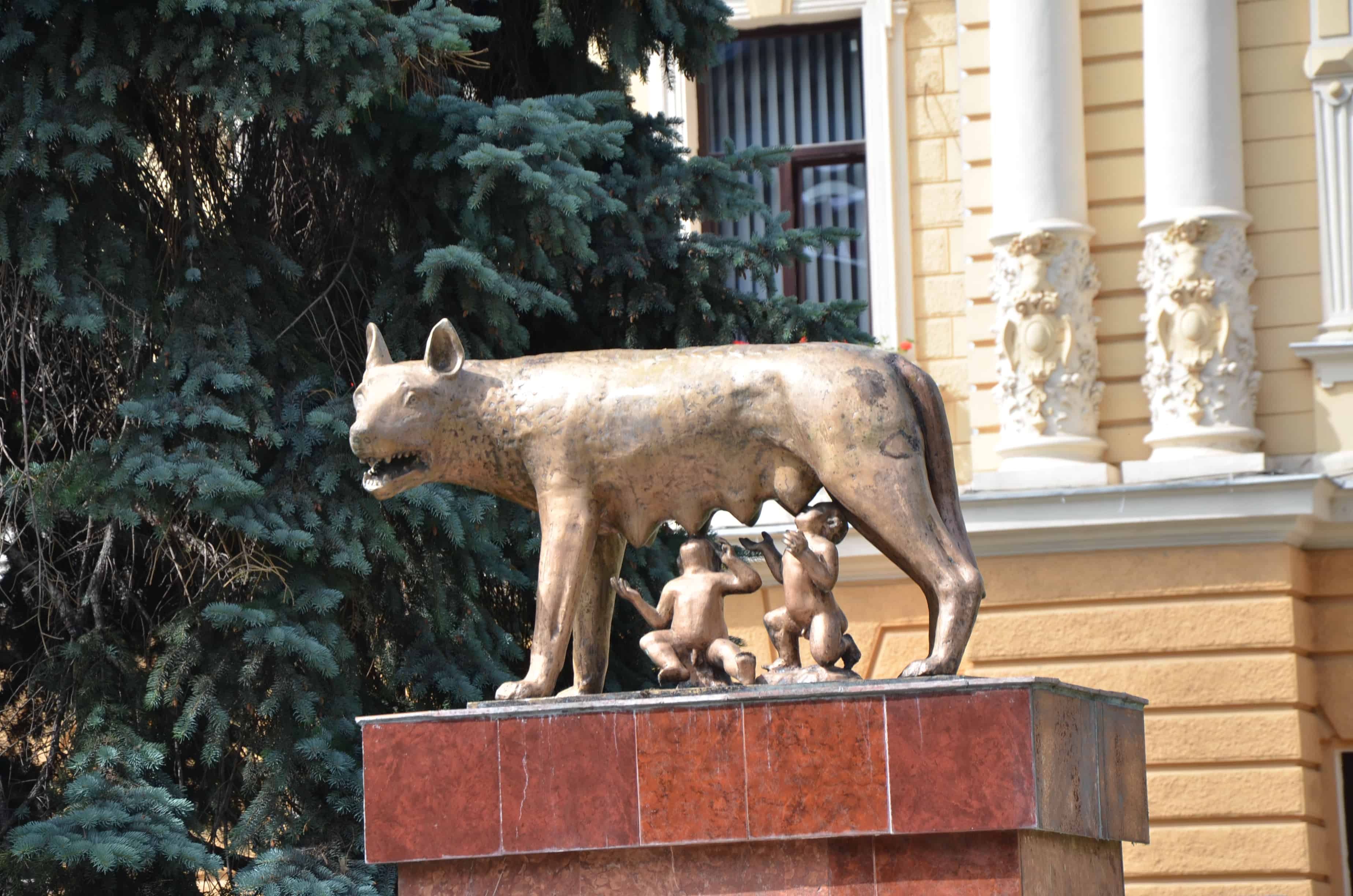 Capitoline Wolf statue at City Hall in Braşov, Romania