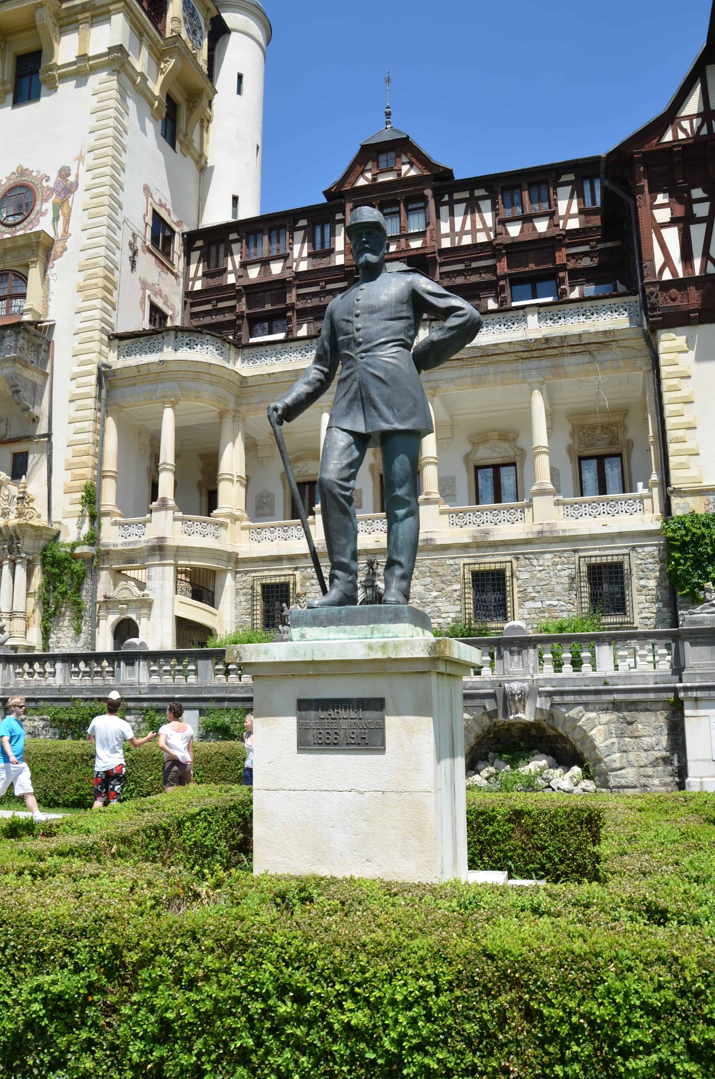 Statue of King Carol I at Peleș Castle in Sinaia, Romania