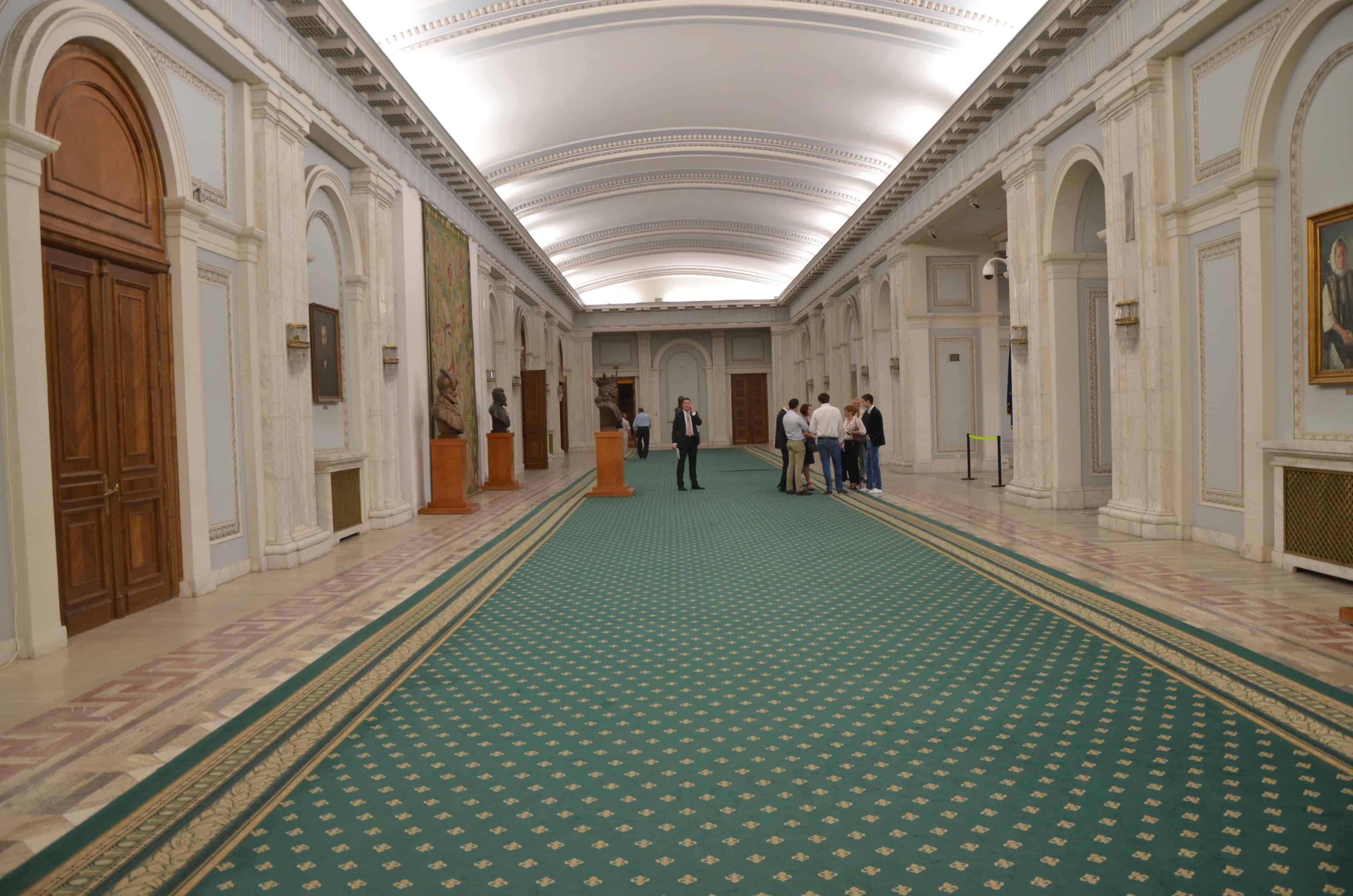 Corridor at Palace of Parliament in Bucharest, Romania