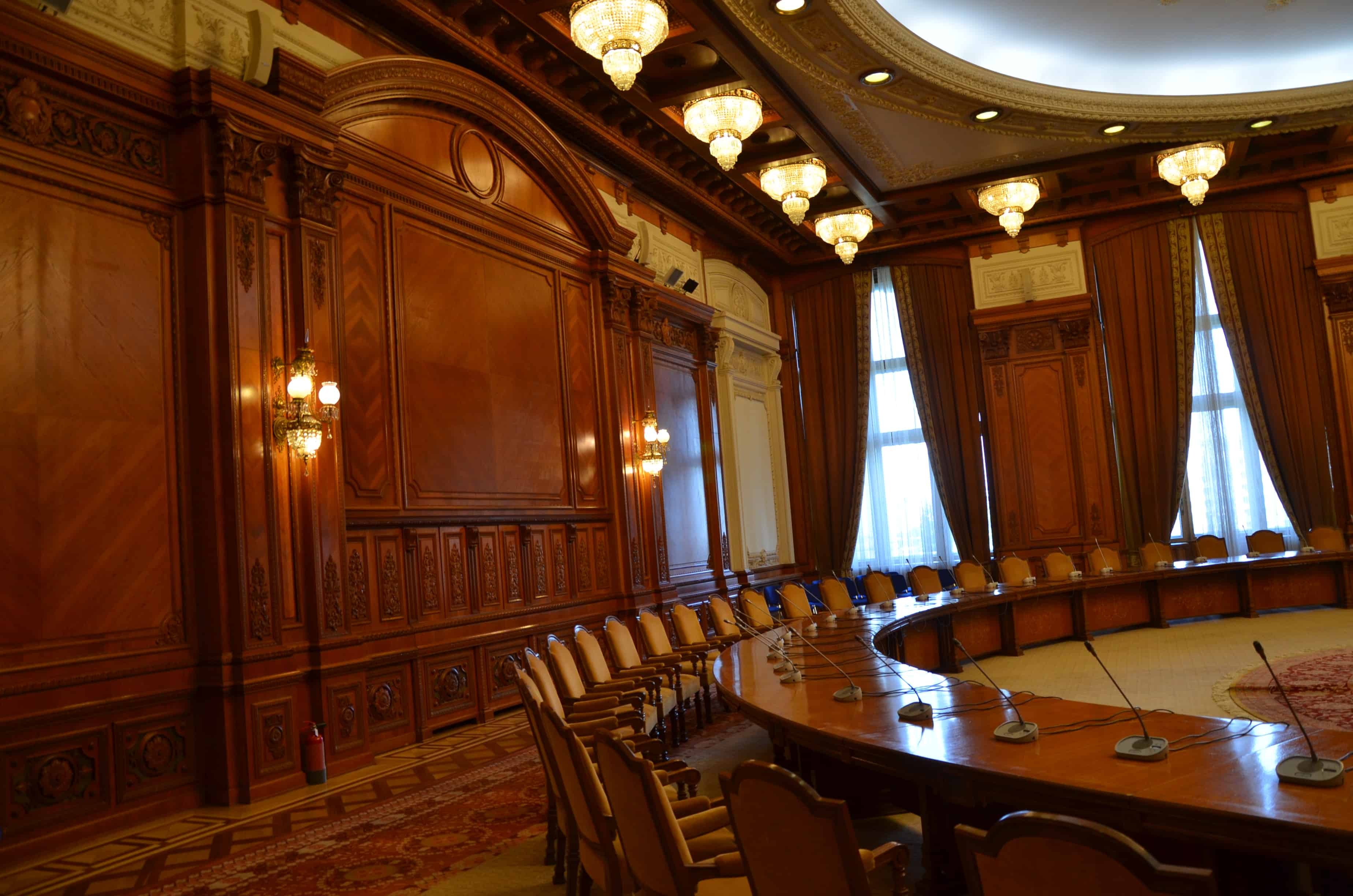 Meeting room at Palace of Parliament in Bucharest, Romania