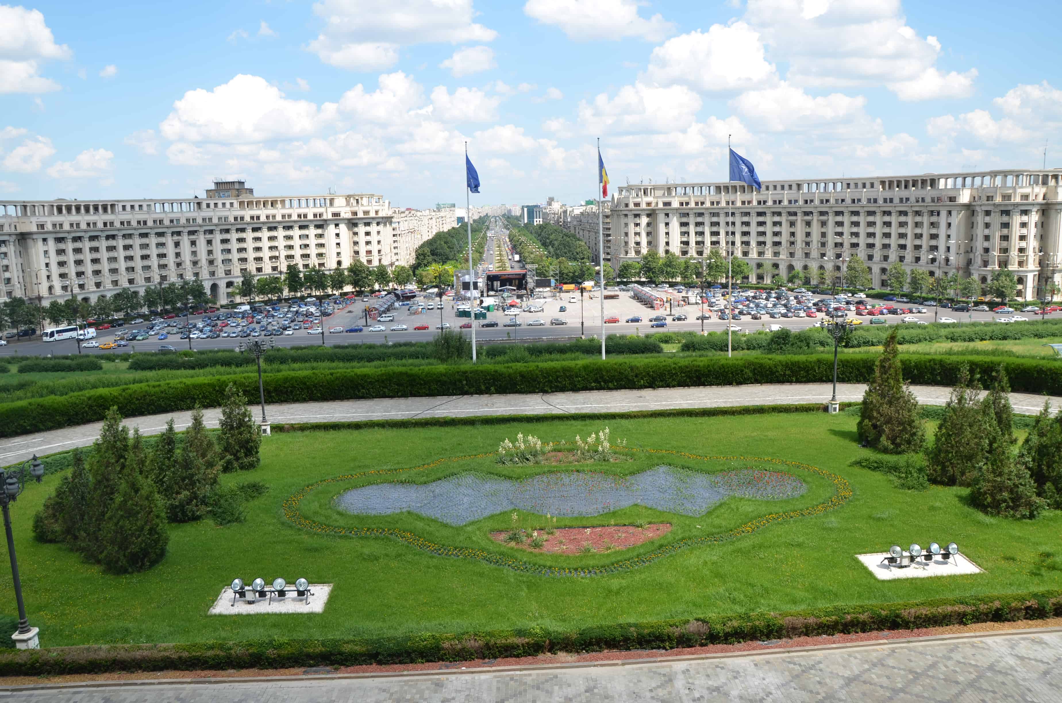 View from the central balcony at Palace of Parliament in Bucharest, Romania