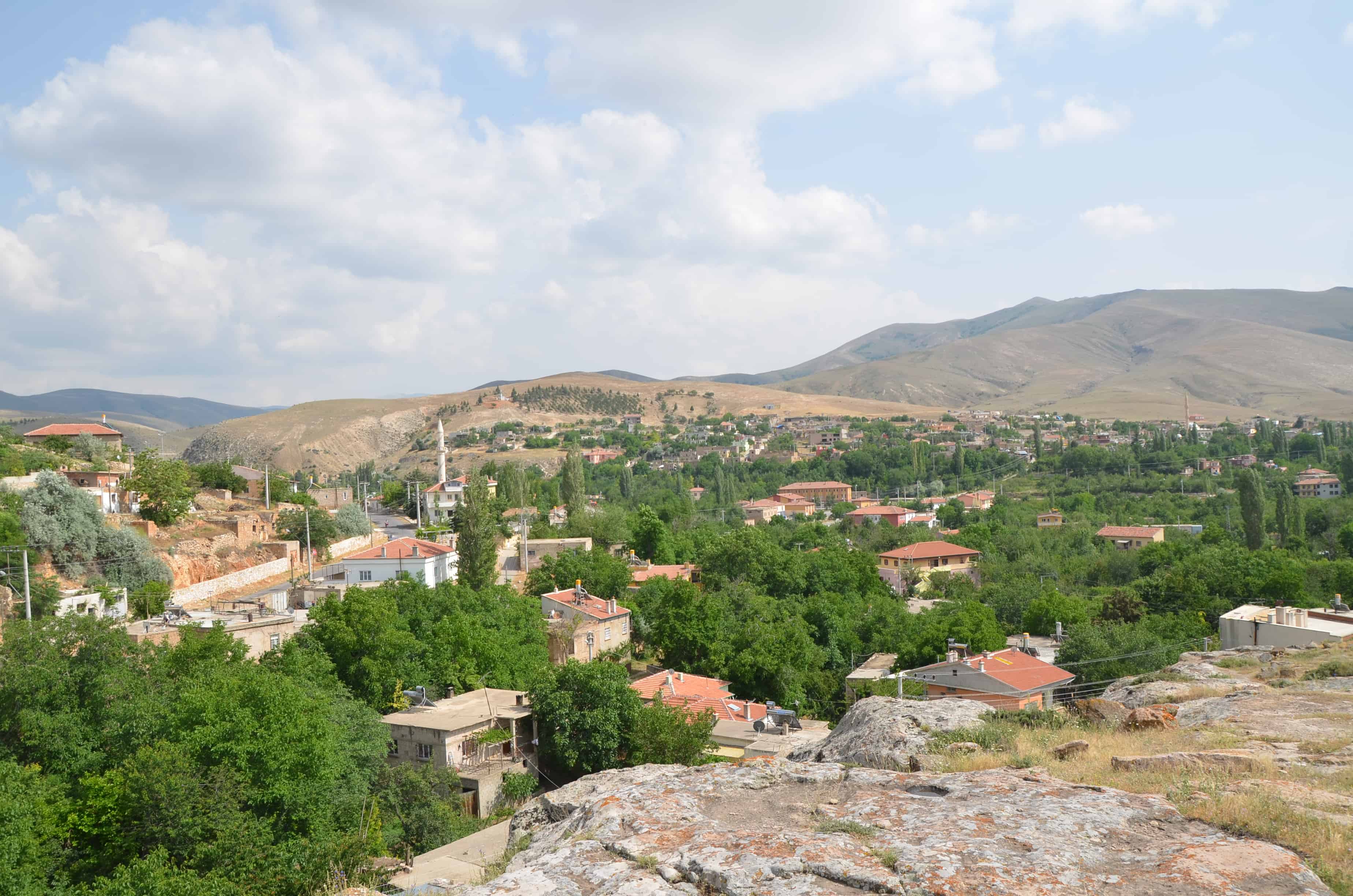 View of Gümüşler from the top at Eski Gümüşler Monastery in Turkey