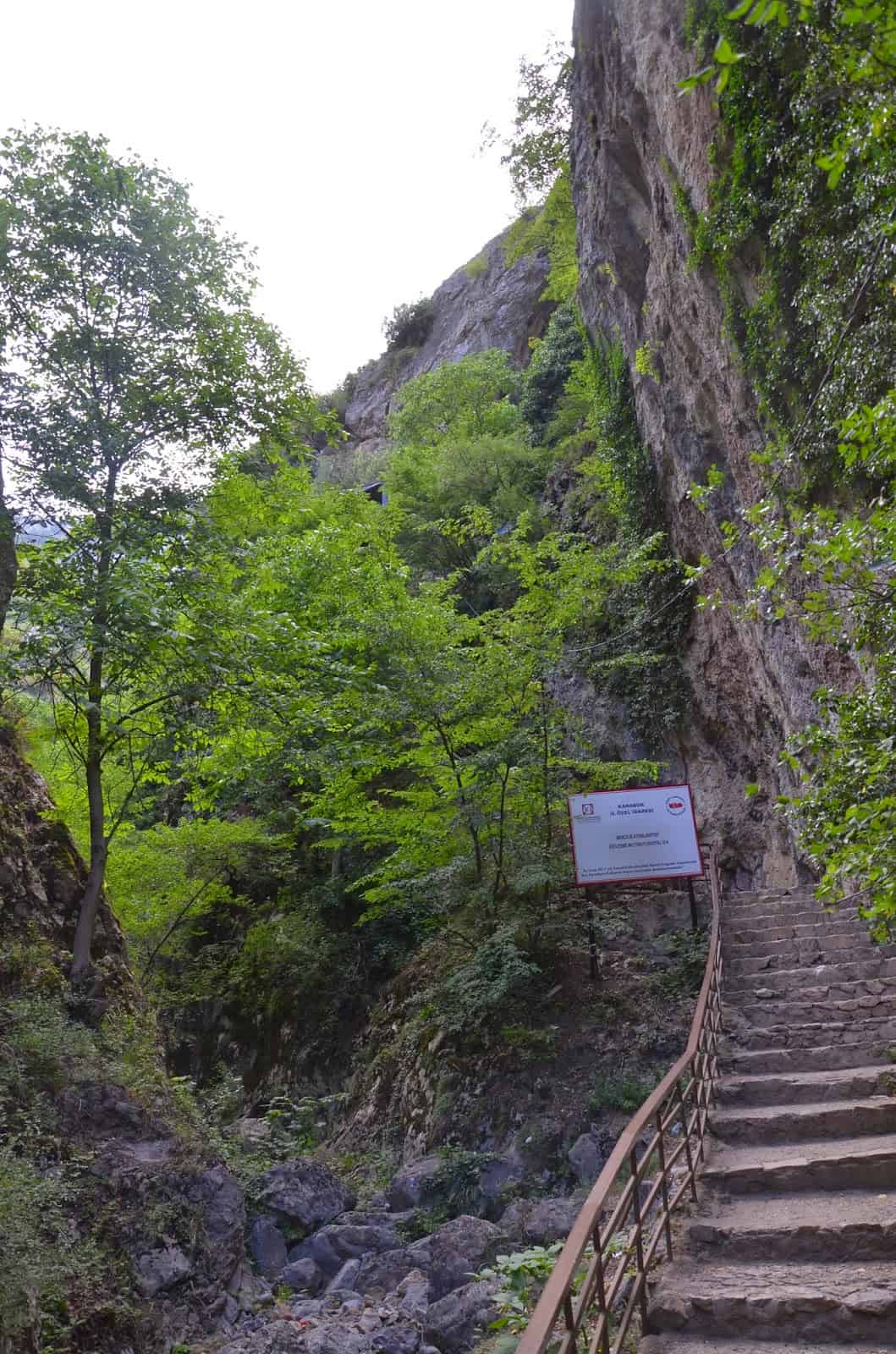 Stairs up to Bulak Mencilis Cave in Turkey