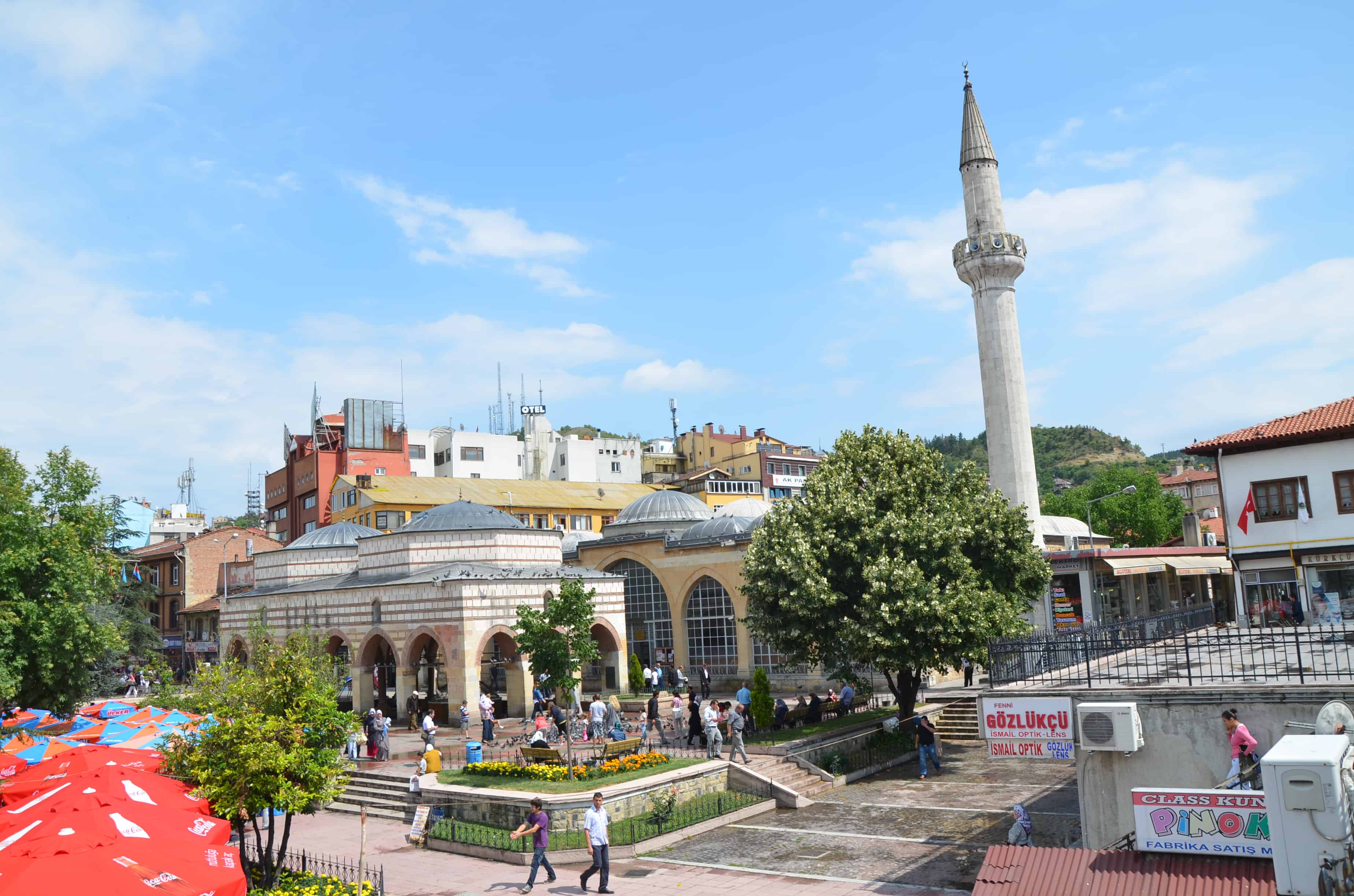 Nasrullah Camii (left) on Nasrullah Meydanı in Kastamonu, Turkey