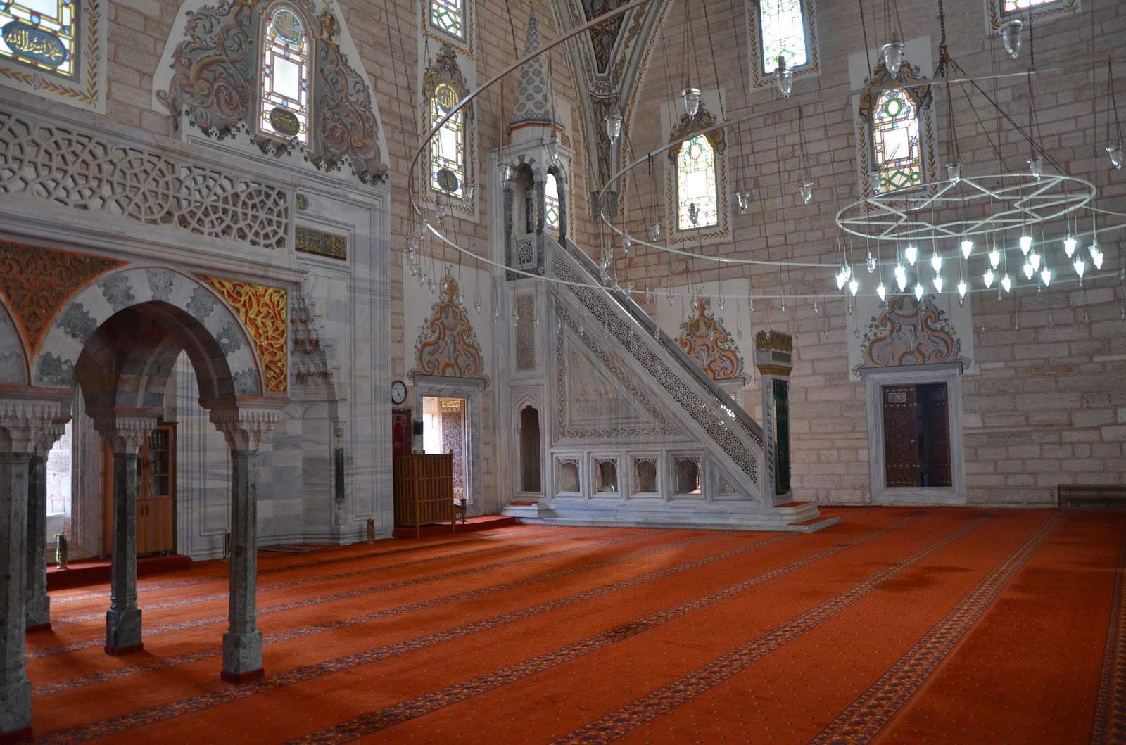 Prayer hall at the Bayezid II Mosque in Edirne, Turkey