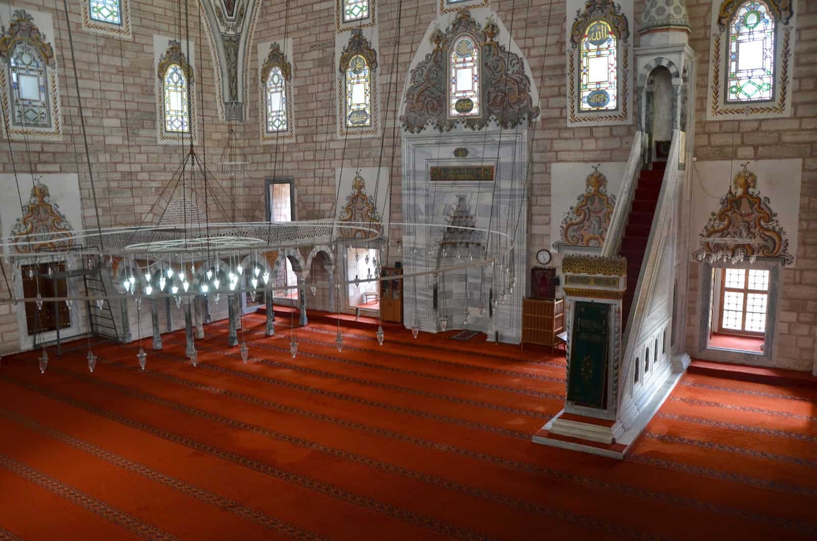 Prayer hall from the balcony at the Bayezid II Mosque at the Bayezid II Complex in Edirne, Turkey