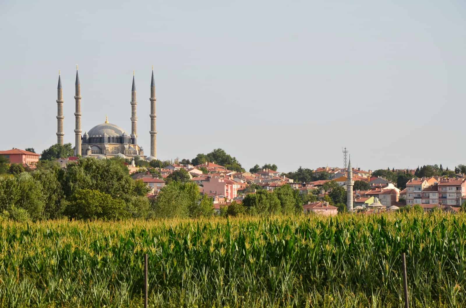 View of Edirne and the Selimiye Mosque from outside the city center of Edirne, Turkey