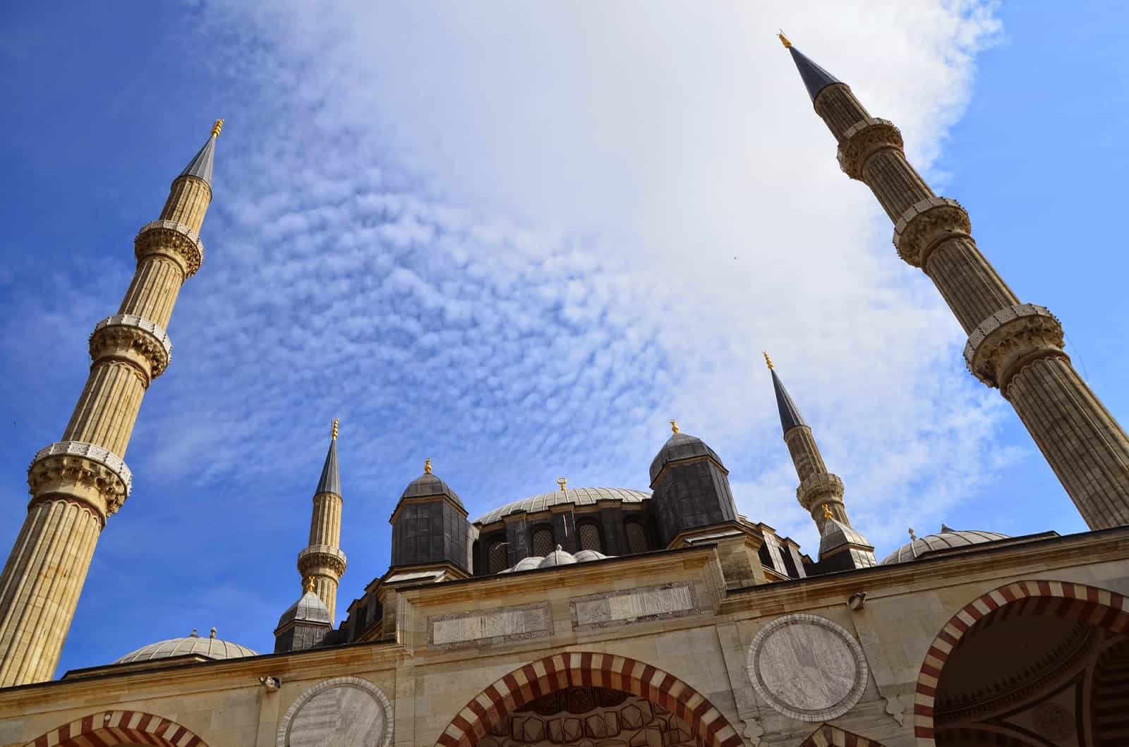 Looking up at the Selimiye Mosque in Edirne, Turkey