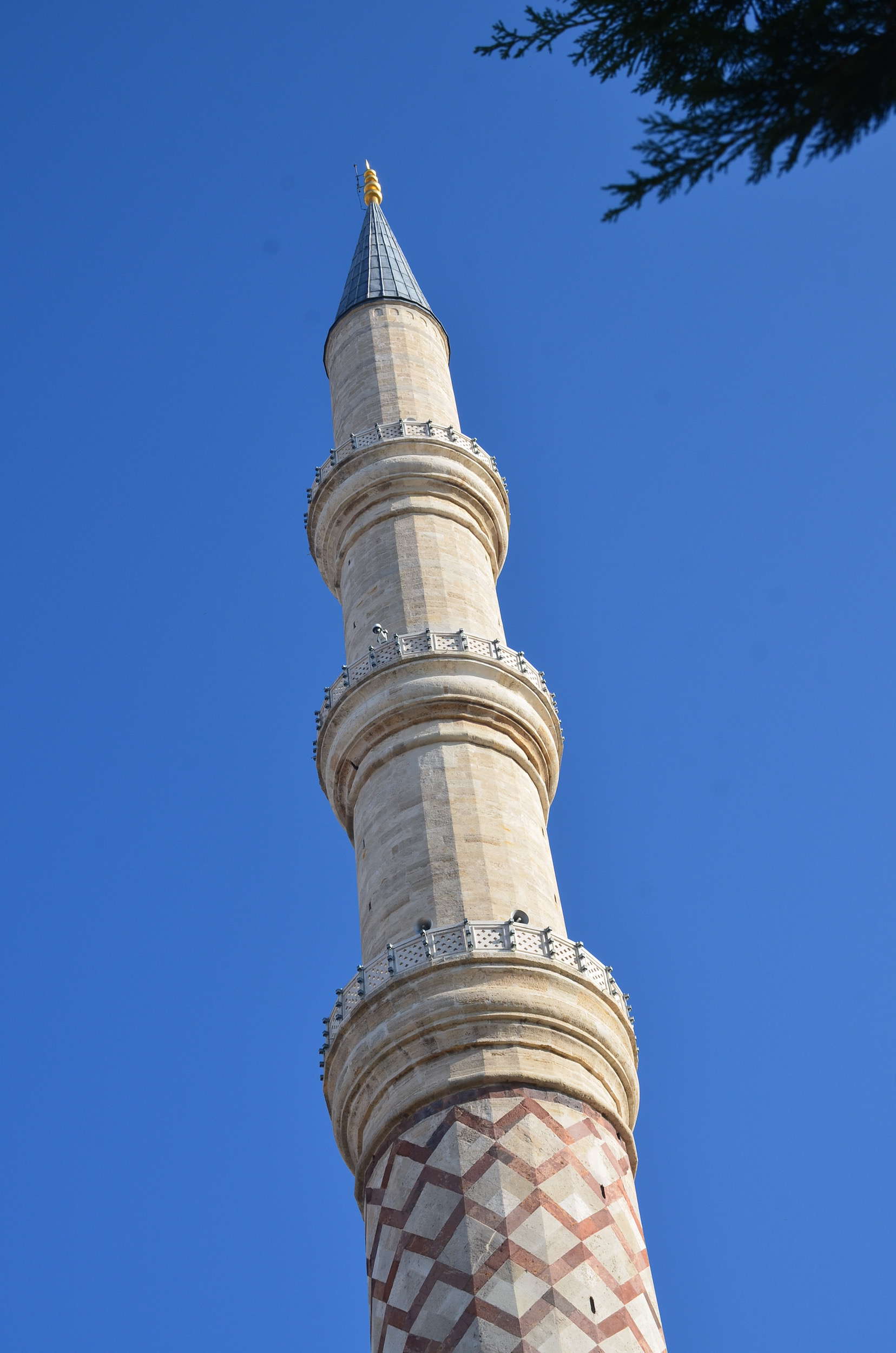 Minaret with three balconies at the Mosque with Three Balconies in the Edirne historic city center, Turkey