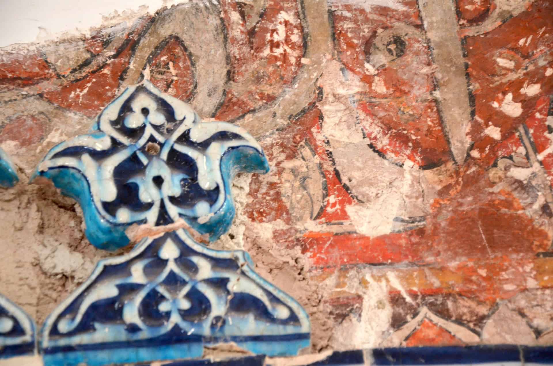 Iznik tile and uncovered Islamic artwork of the Muradiye Mosque in the Edirne city center, Turkey