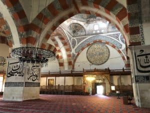Looking towards the entrance at Old Mosque (Eski Cami) in Edirne, Turkey