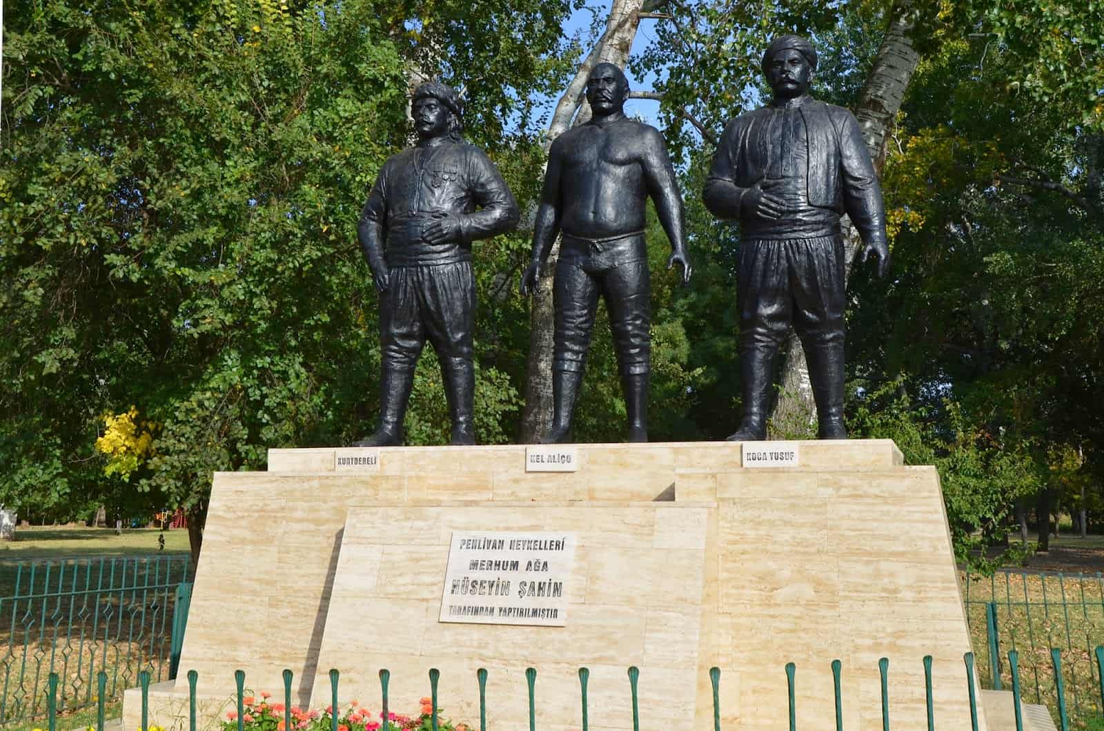 Monument to wrestlers at the Kırkpınar Wrestling Complex in Edirne, Turkey