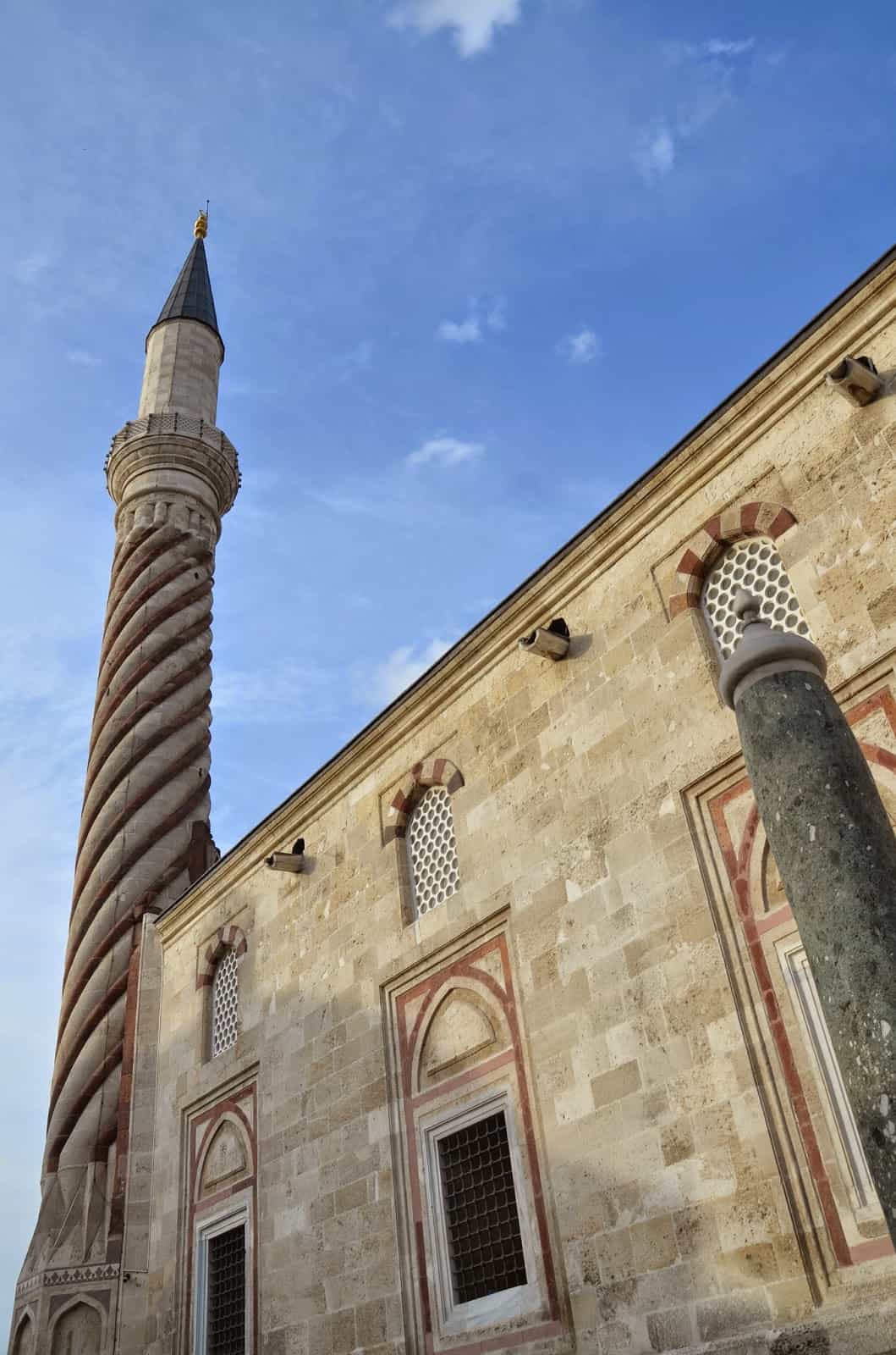 Minaret at the Mosque with Three Balconies in the Edirne historic city center, Turkey