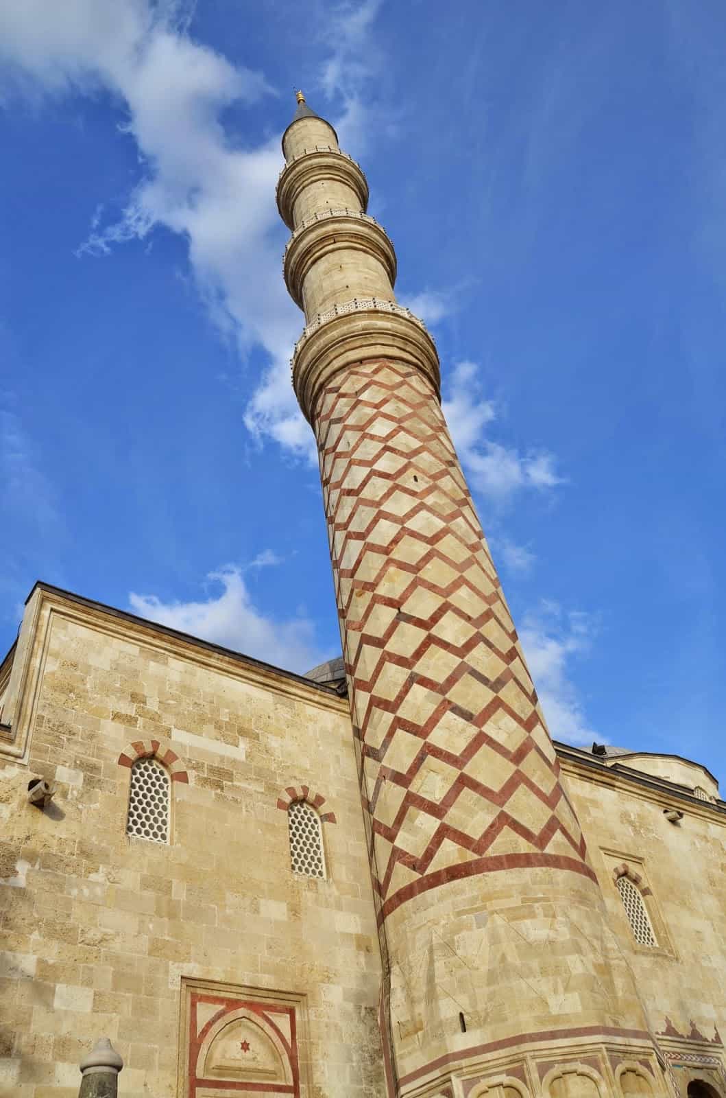 Minaret with three balconies at the Mosque with Three Balconies in the Edirne historic city center, Turkey