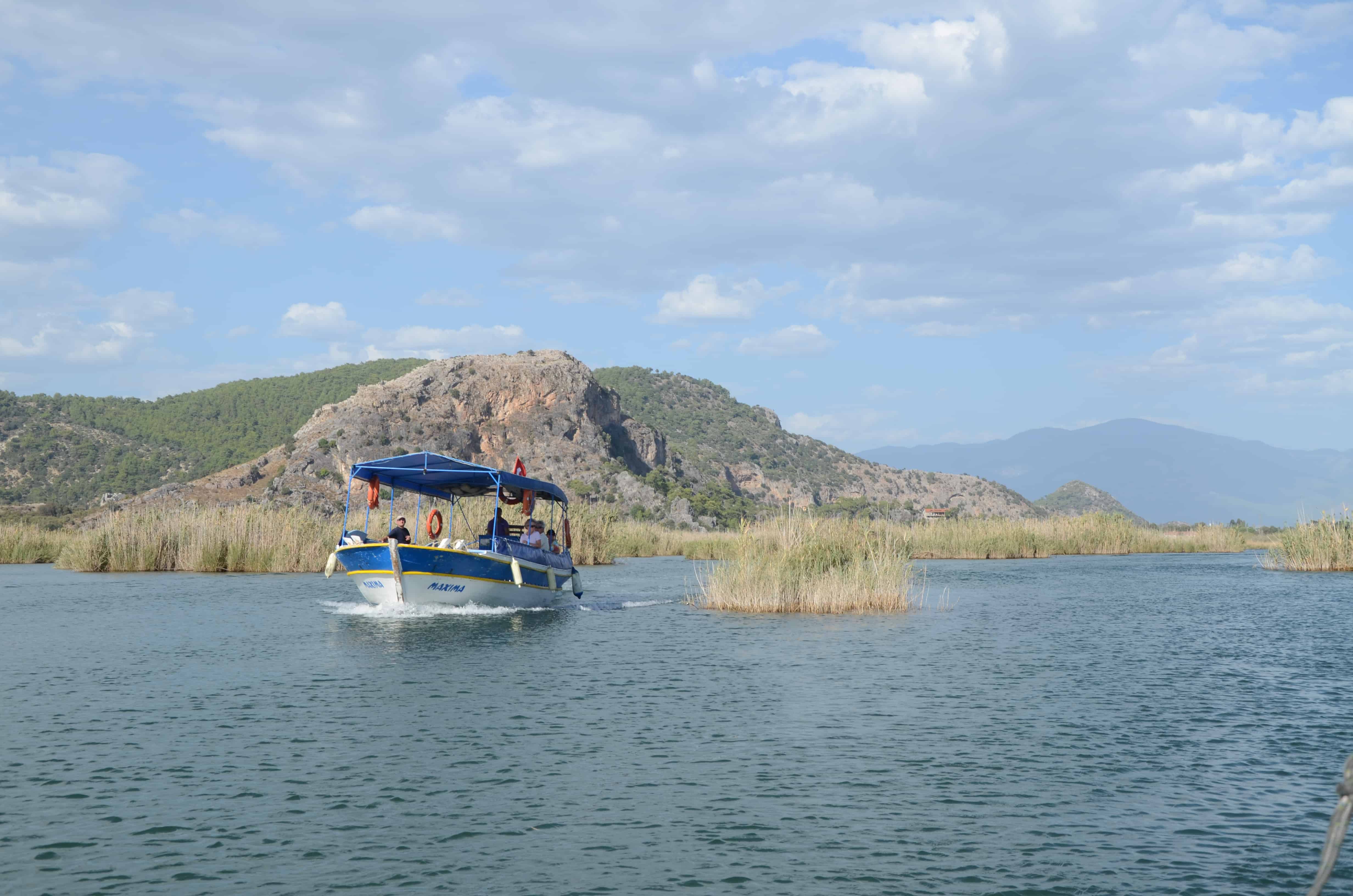 A boat on the Dalyan River Delta in Turkey