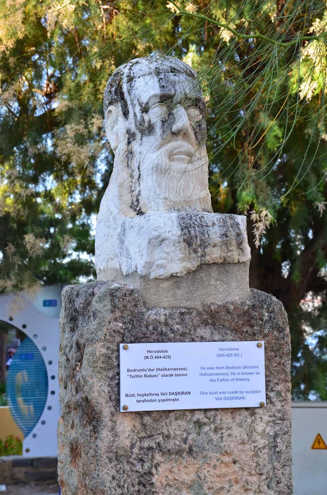 Bust of Herodotus at Bodrum Castle in Turkey