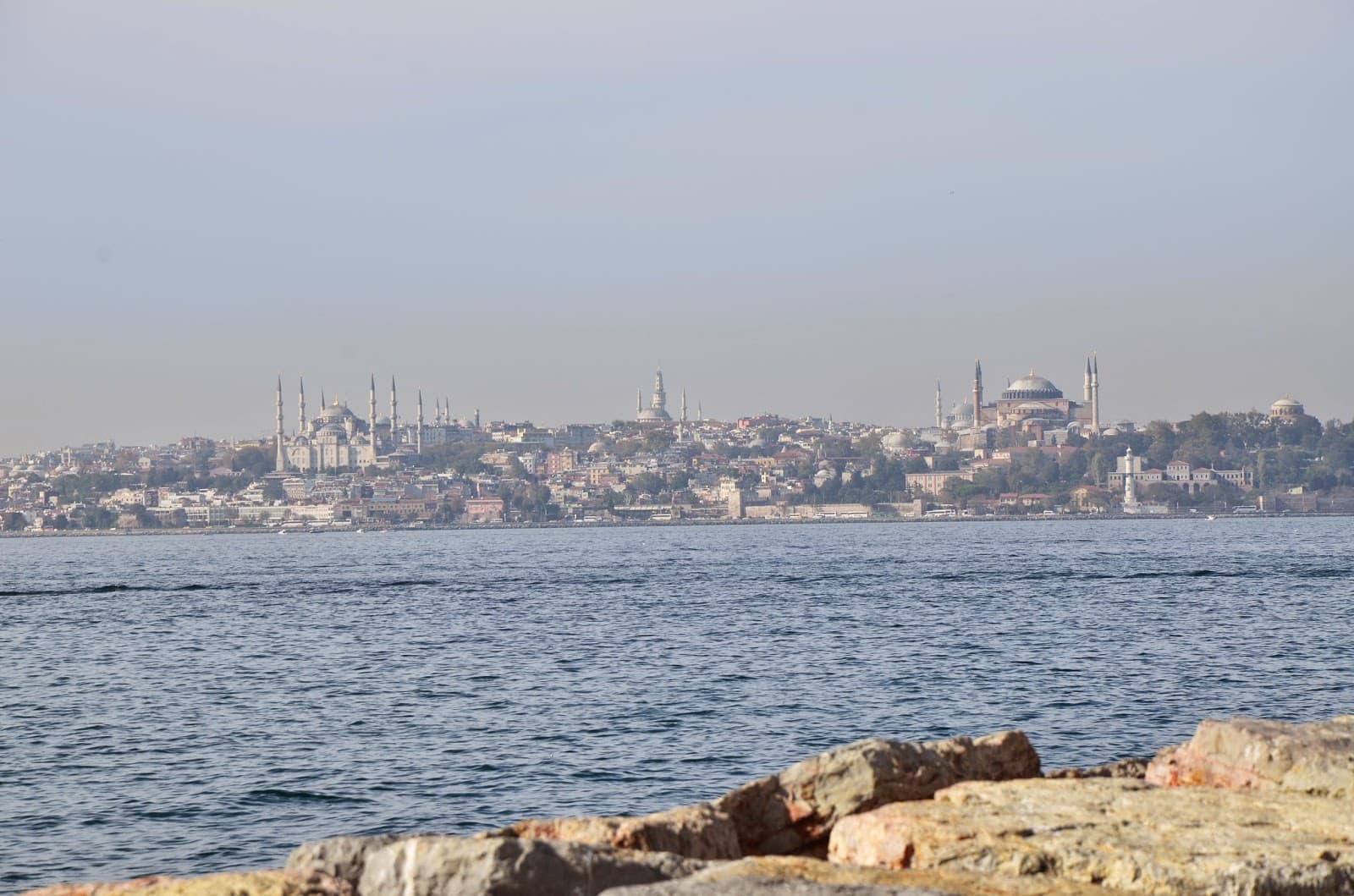 View of the old city from Moda seaside in Moda, Kadıköy, Istanbul, Turkey