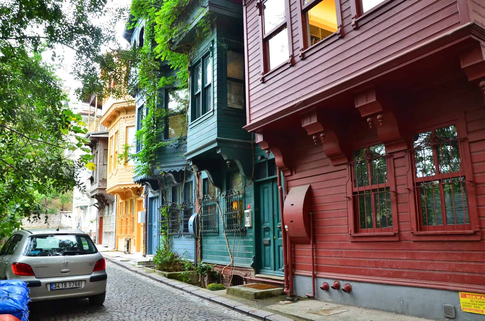 A row of colorful Ottoman homes in Kuzguncuk, Istanbul, Turkey