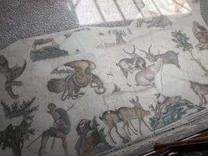 Animals and hunting scenes at the Great Palace Mosaics Museum in Istanbul, Turkey
