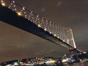 Bosporus Bridge on New Year's Eve in Istanbul, Turkey