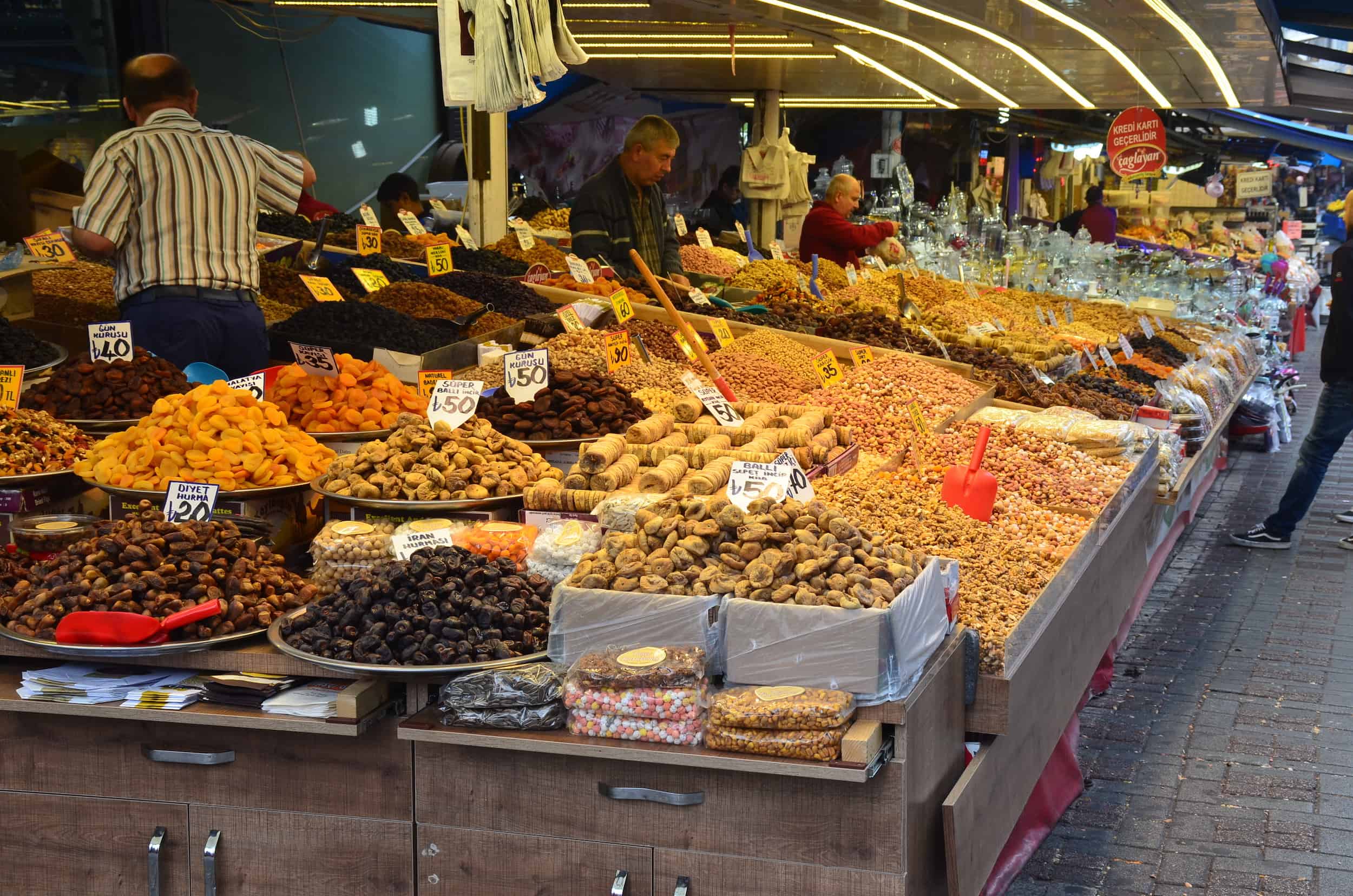 Dried fruit and nuts in the fruit market in Bursa, Turkey