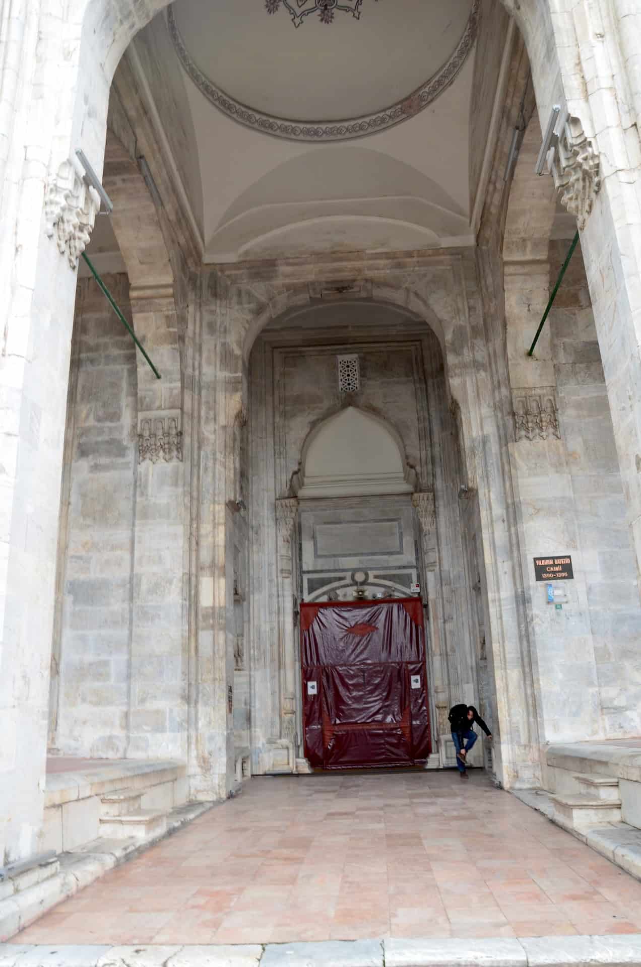 Entrance portal of the Bayezid I Mosque at the Yıldırım Bayezid Complex in Bursa, Turkey