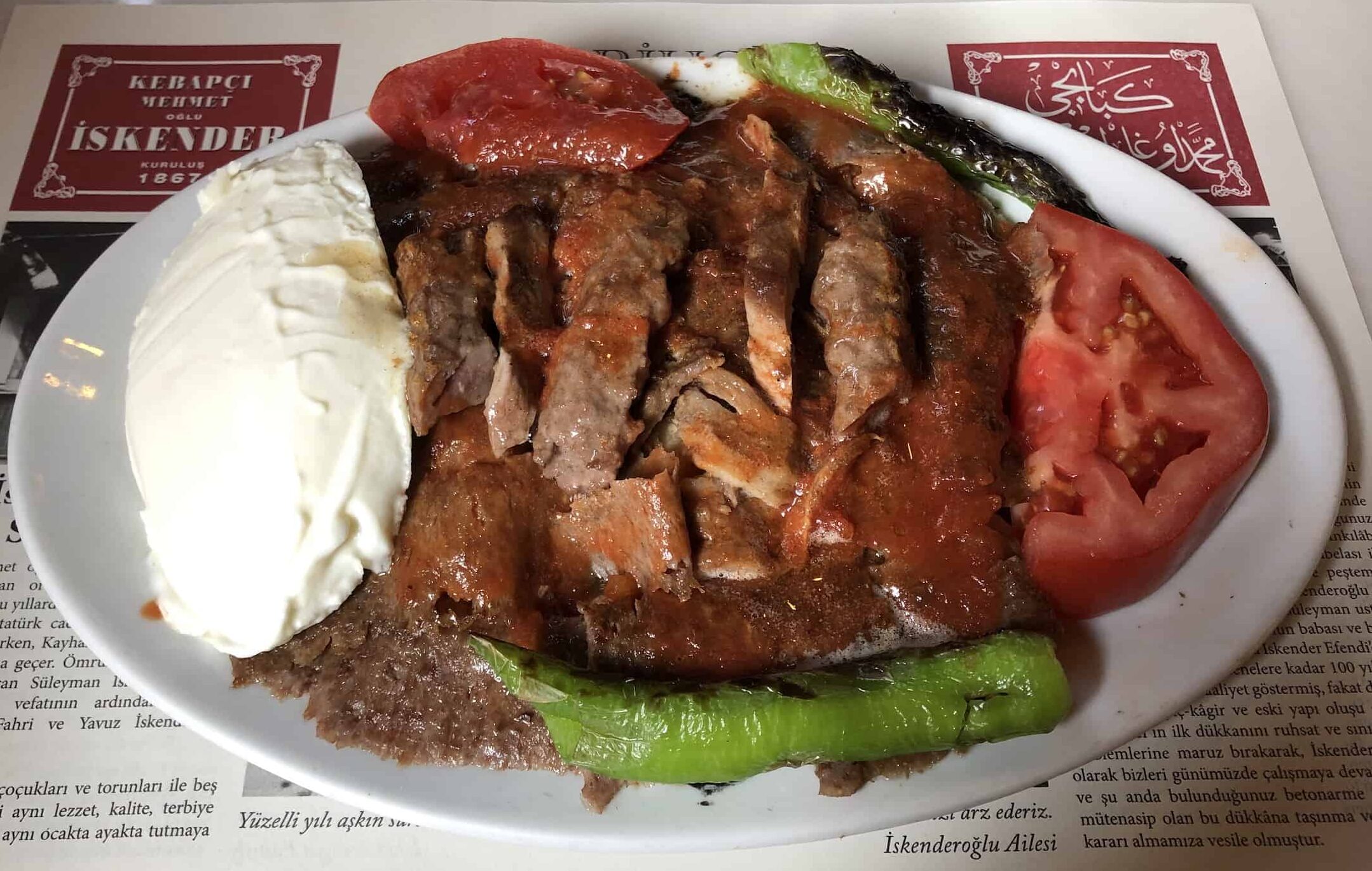 İskender kebab at Kebapçı İskender in Bursa, Turkey