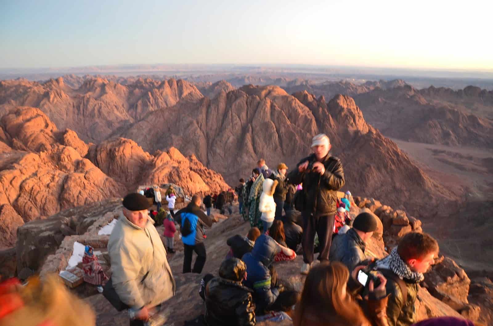 Tourists at the summit of Mount Sinai, Egypt