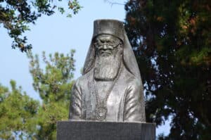 Bust of Ecumenical Patriarch Bartholomew I at Halki Seminary on Heybeliada, Princes' Islands, Istanbul, Turkey