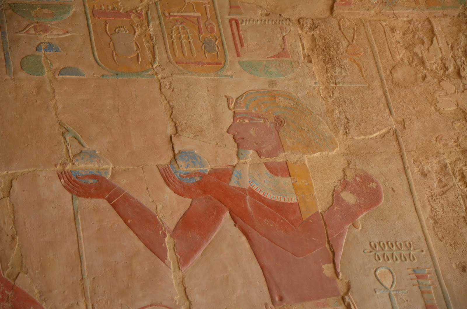 Hieroglyphics in the Chapel of Anubis at the Temple of Hatshepsut in Luxor, Egypt
