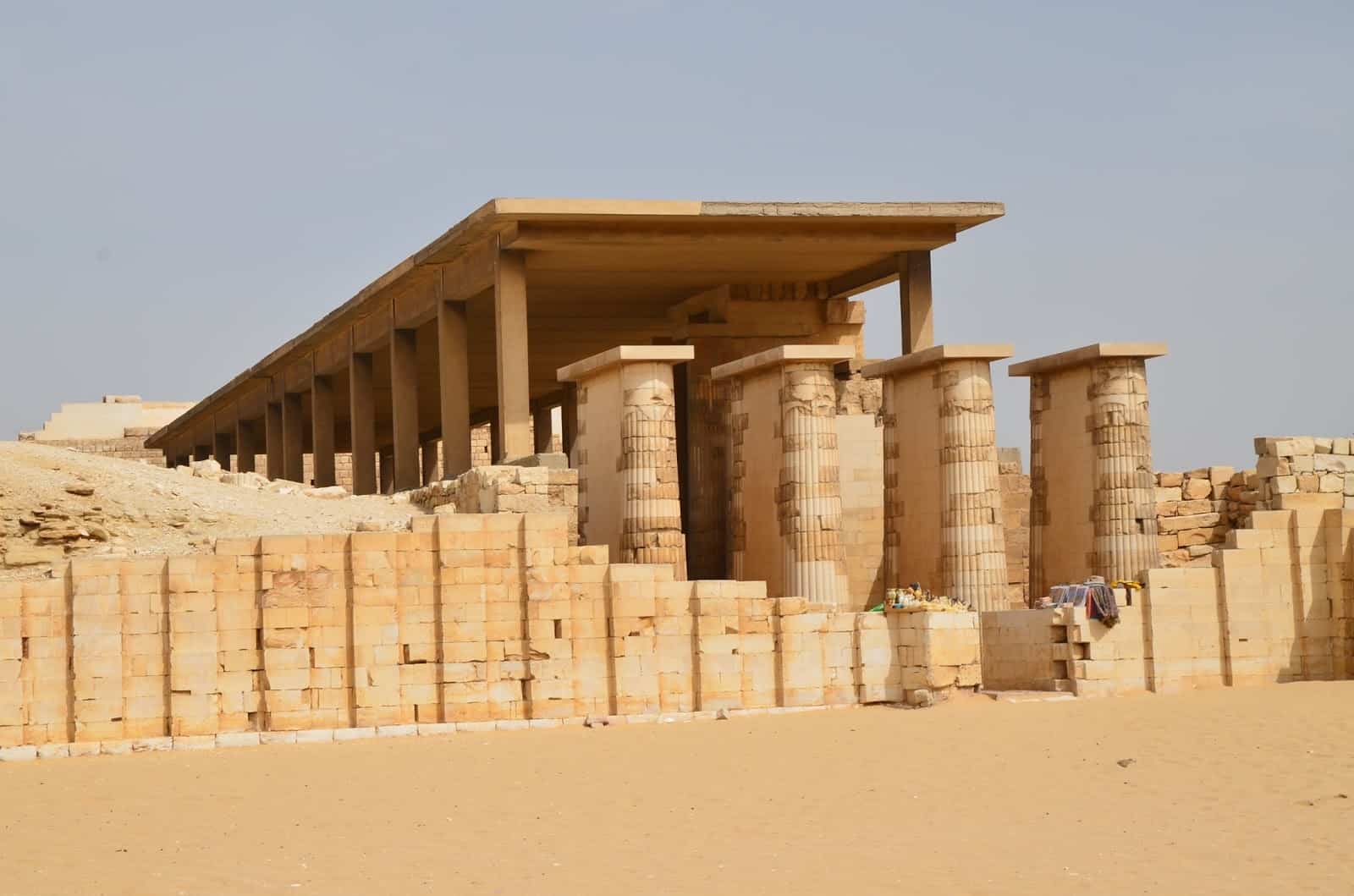 Colonnaded entrance of the Step Pyramid of Djoser at Saqqara, Egypt