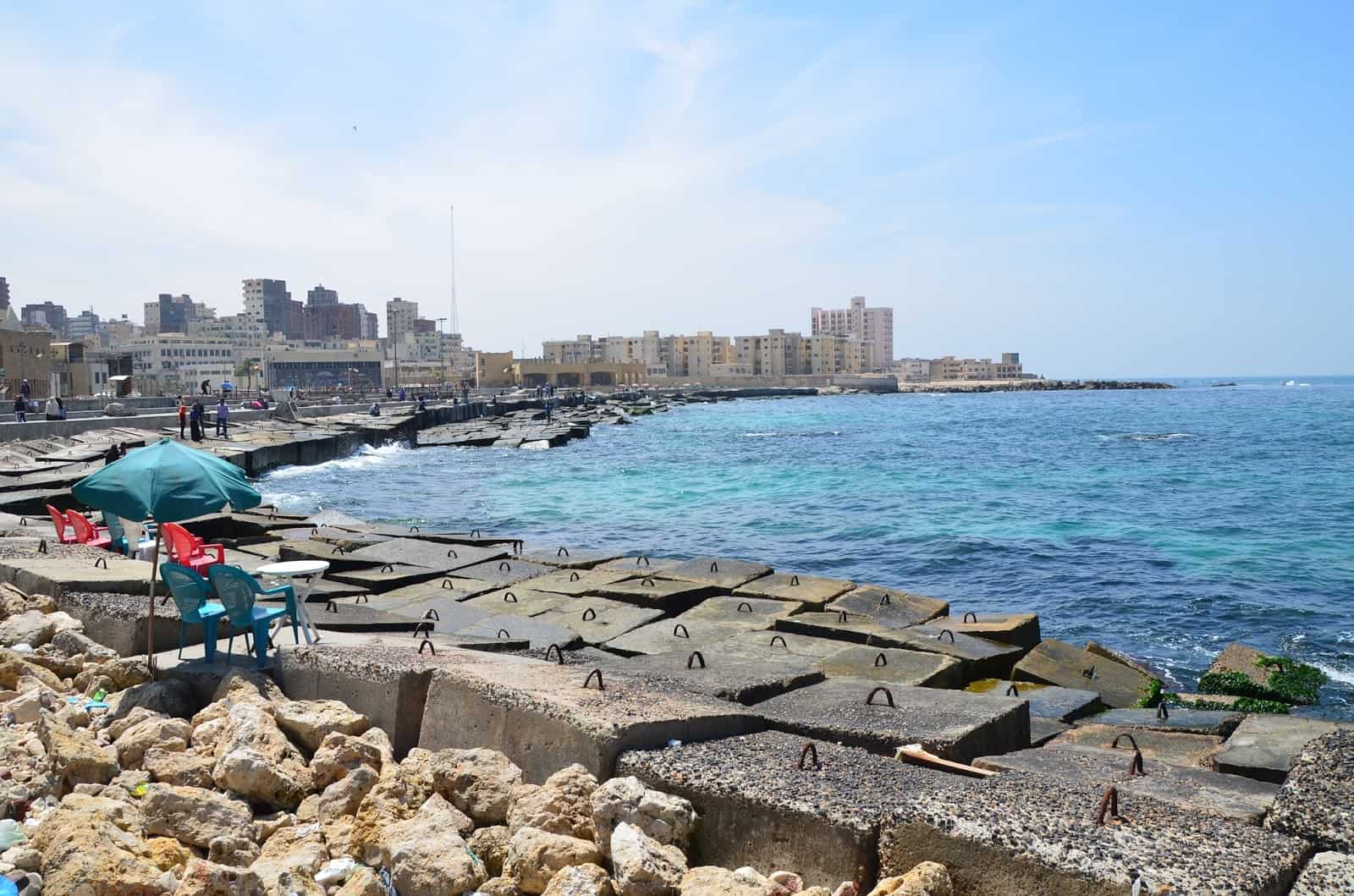 Alexandria meets the Mediterranean Sea in Alexandria, Egypt