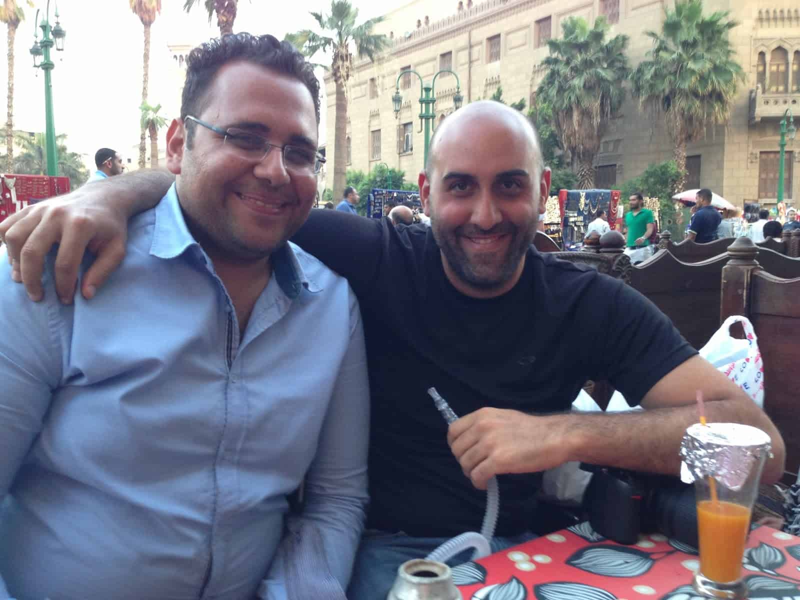 Me and Bishoy smoking hookah in Cairo, Egypt