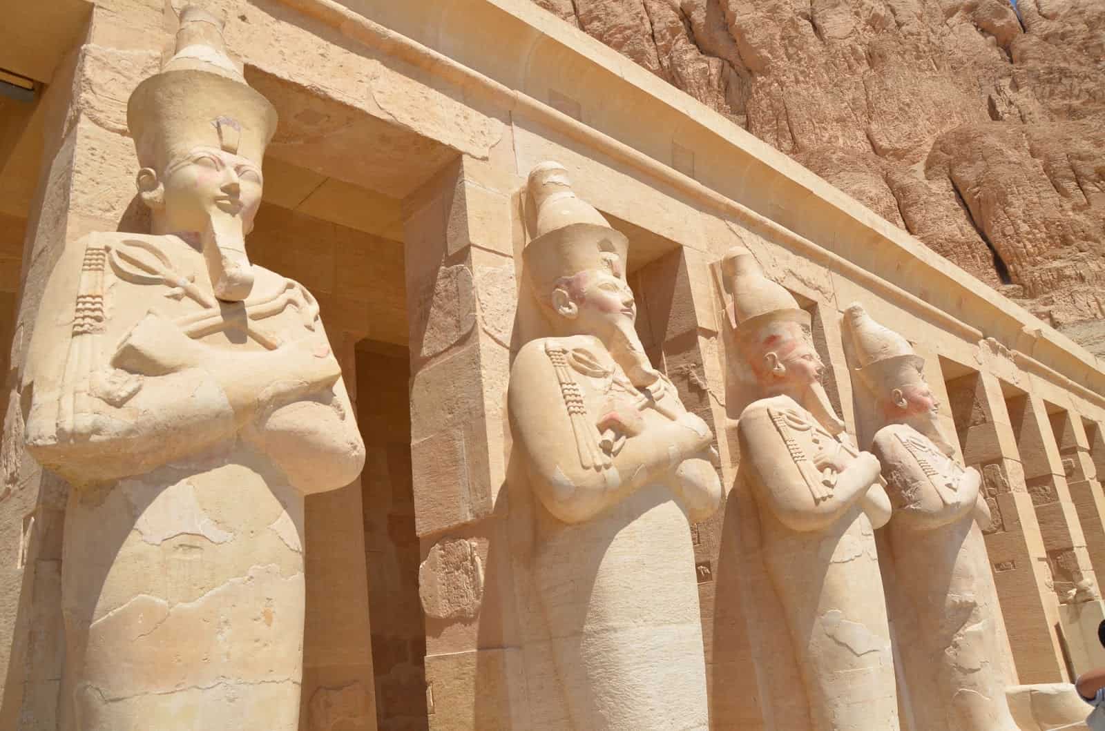 Statues outside the Temple of Hatshepsut in Luxor, Egypt